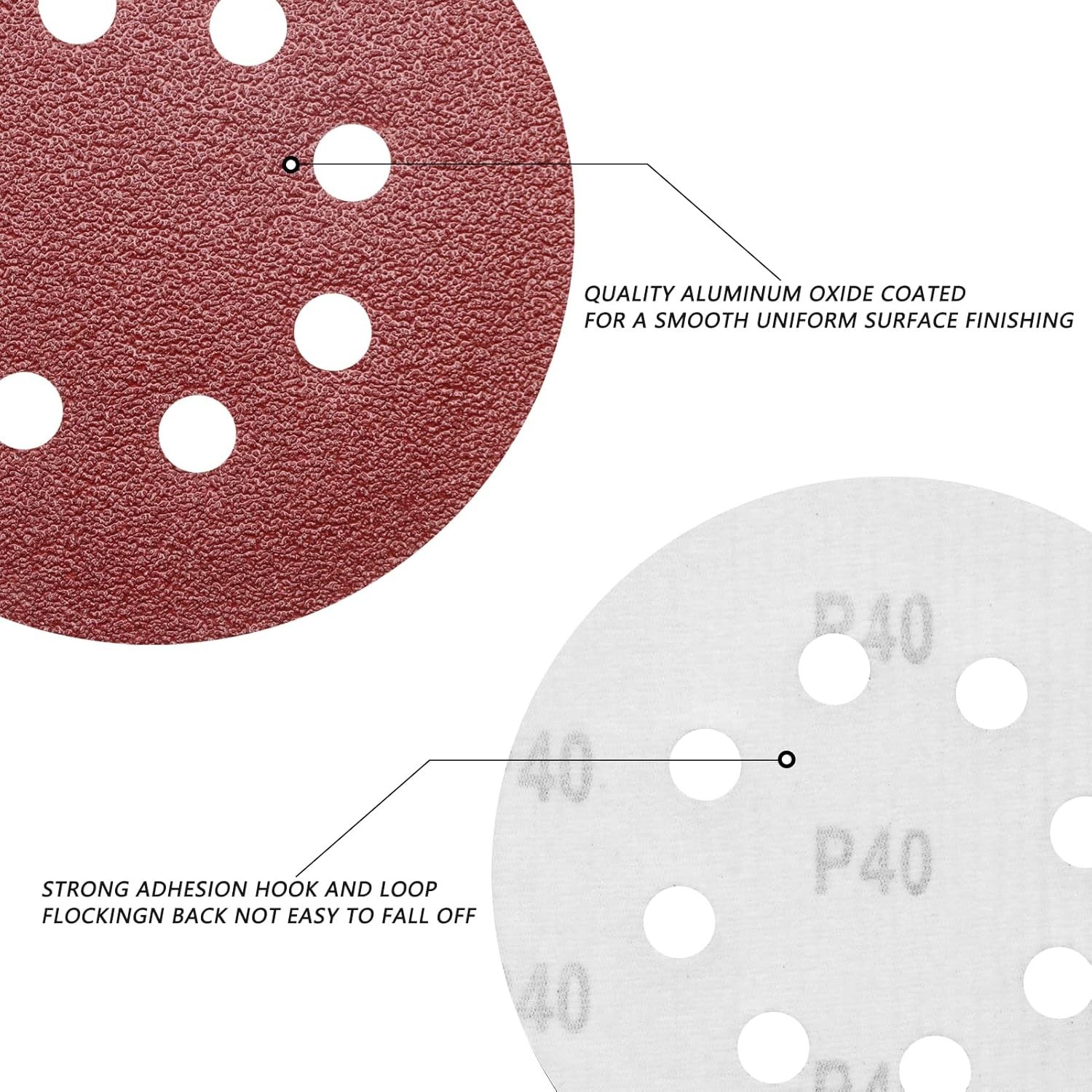 5 Inch Sandpaper 40 Grit, Coarse Grit 8 Hole Sanding Disc Hook and Loop Sandp…