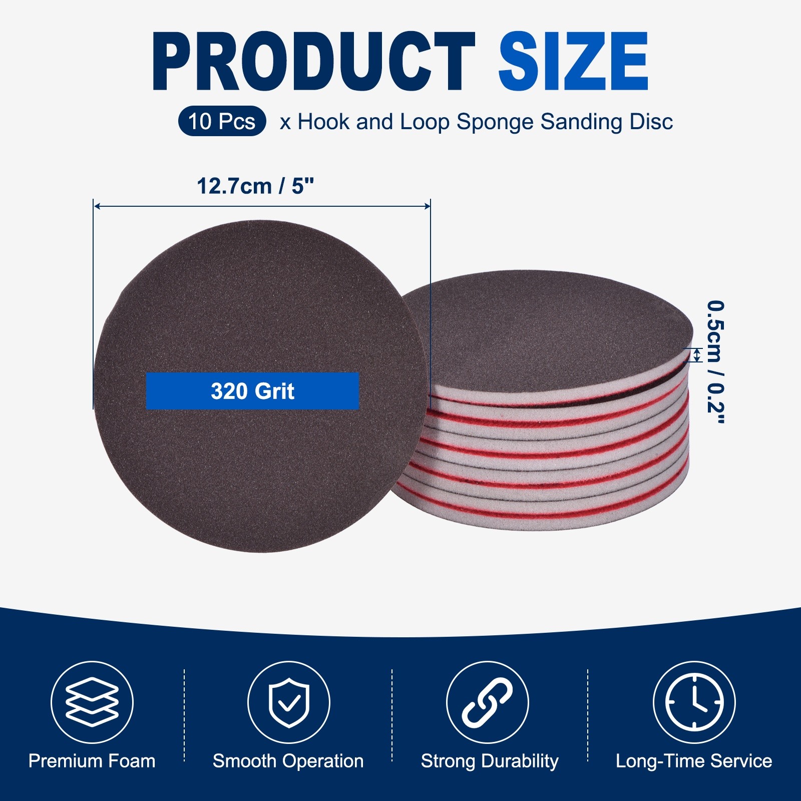 10 Pcs 320 Grit 5 Inch Hook and Loop Sponge Sanding Disc for Sander, Black