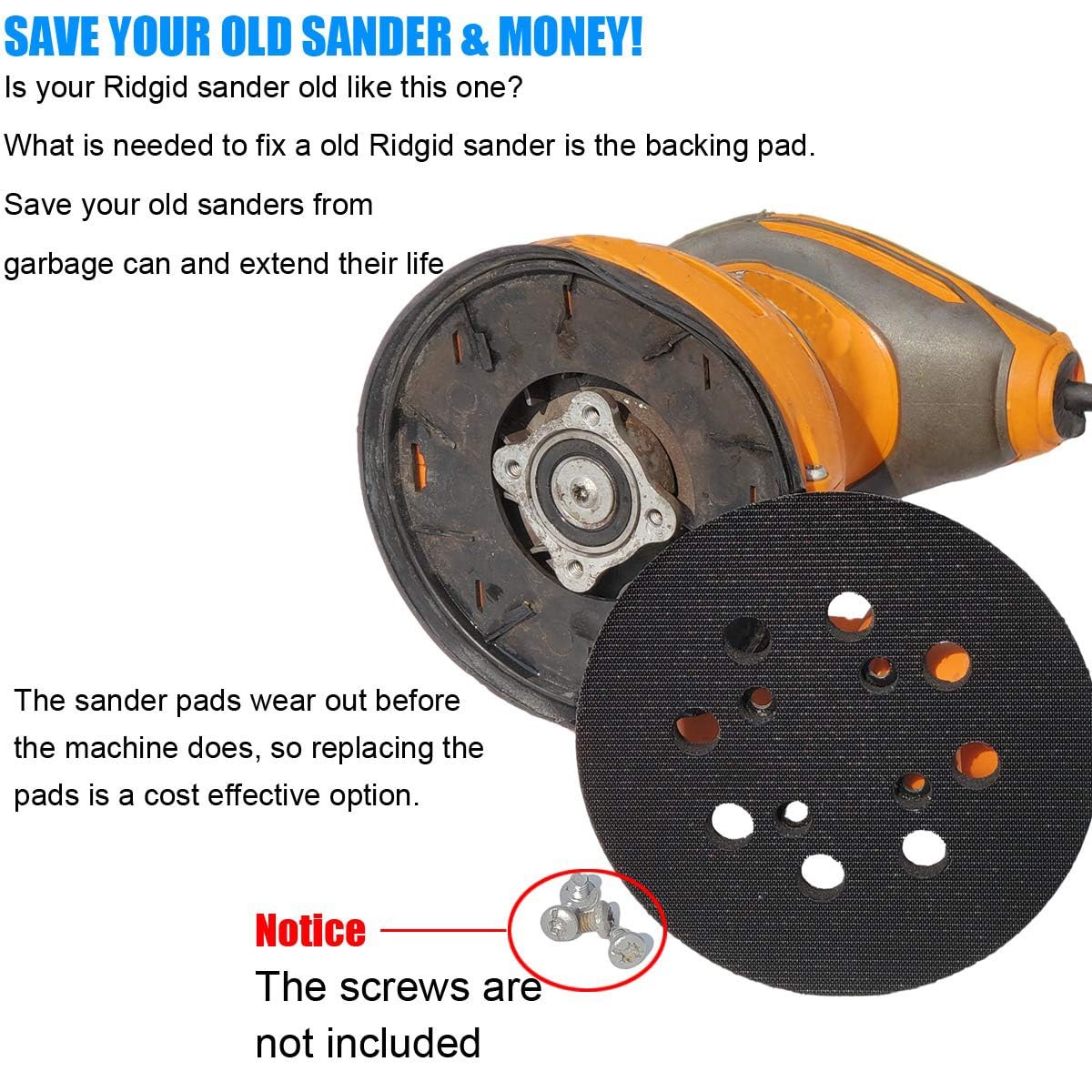 2 Pack 5 Inch 8 Hole Hook and Loop Sander Pad for Ridgid R2600, R2601 5″ Rand…