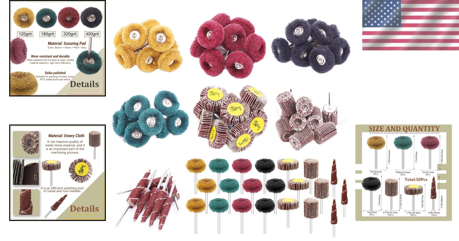 Abrasive Flap Wheel Set 50pcs 80 120 180 320 400 Grits Sanding Buffing Polish…