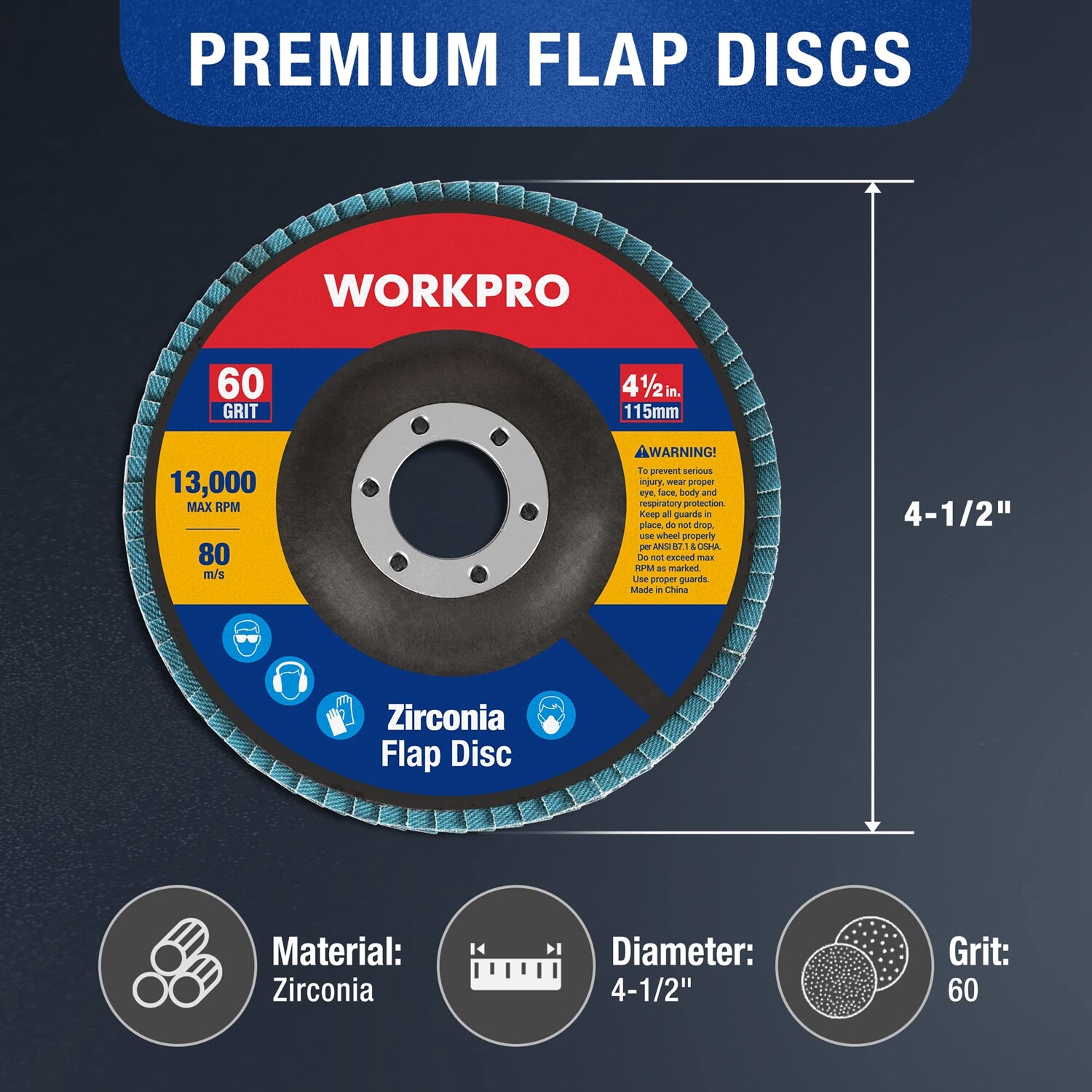 WORKPRO 10PCS Flap Disc 4-1/2″ x 7/8″ 60Grits T29 Zirconia Abrasive Sanding Disc