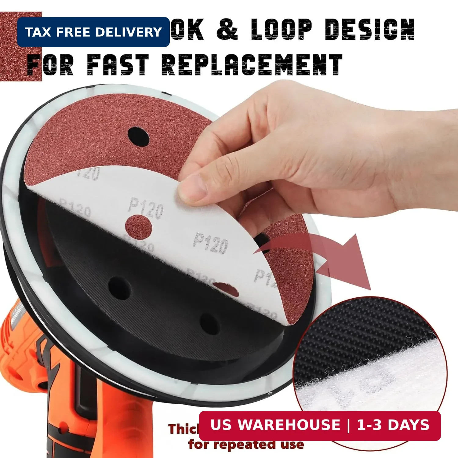 9 Inch 6 Hole Sanding Disc, 60 Grit 15 Pieces Hook and Loop Sandpaper A