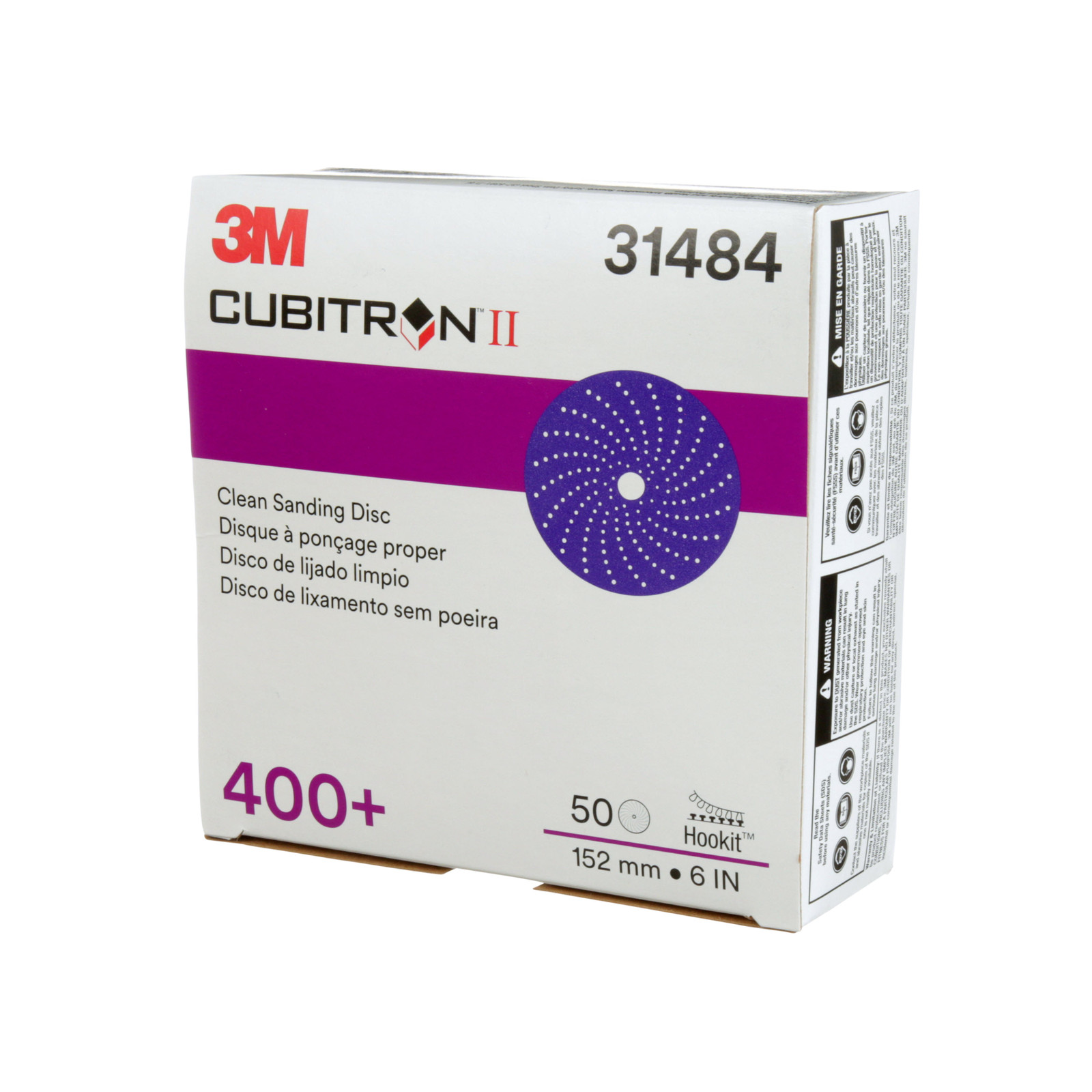 3M Cubitron II Hookit Clean Sanding Abrasive Disc, 31484, 6 in, 400+grade