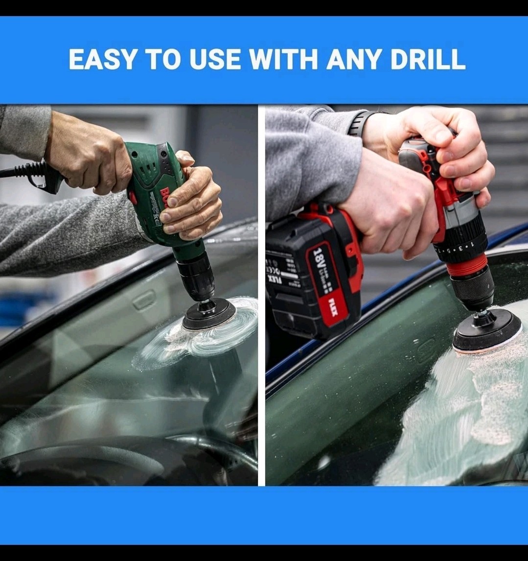 Glass Polish Windscreen Polishing Kit 1.7oz Compound, 3″ Pad, Drill Attachment