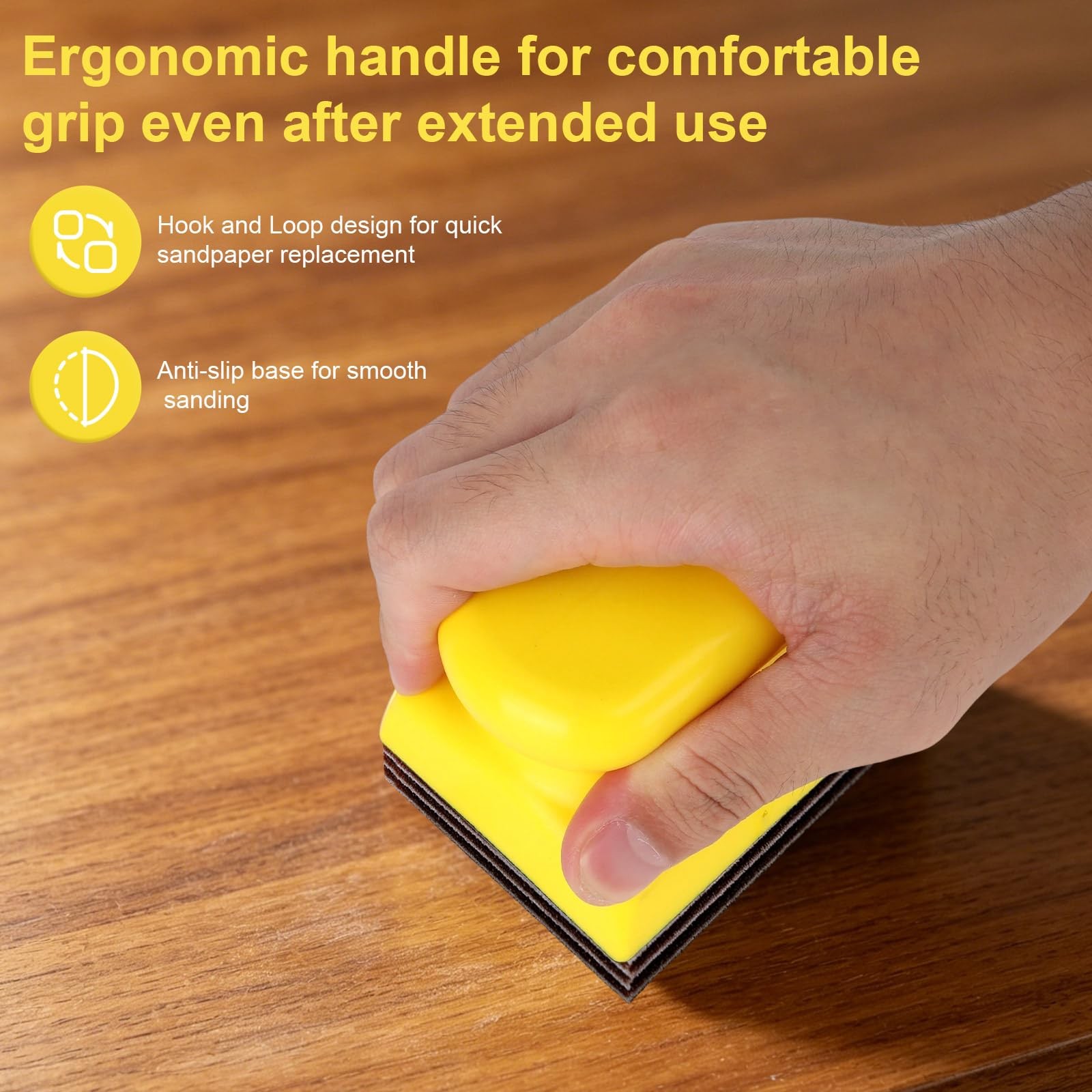 Hook and Loop Hand Sanding Block, 9.5×6.6cm/3.74×2.6in Manual Sanding Pad San…