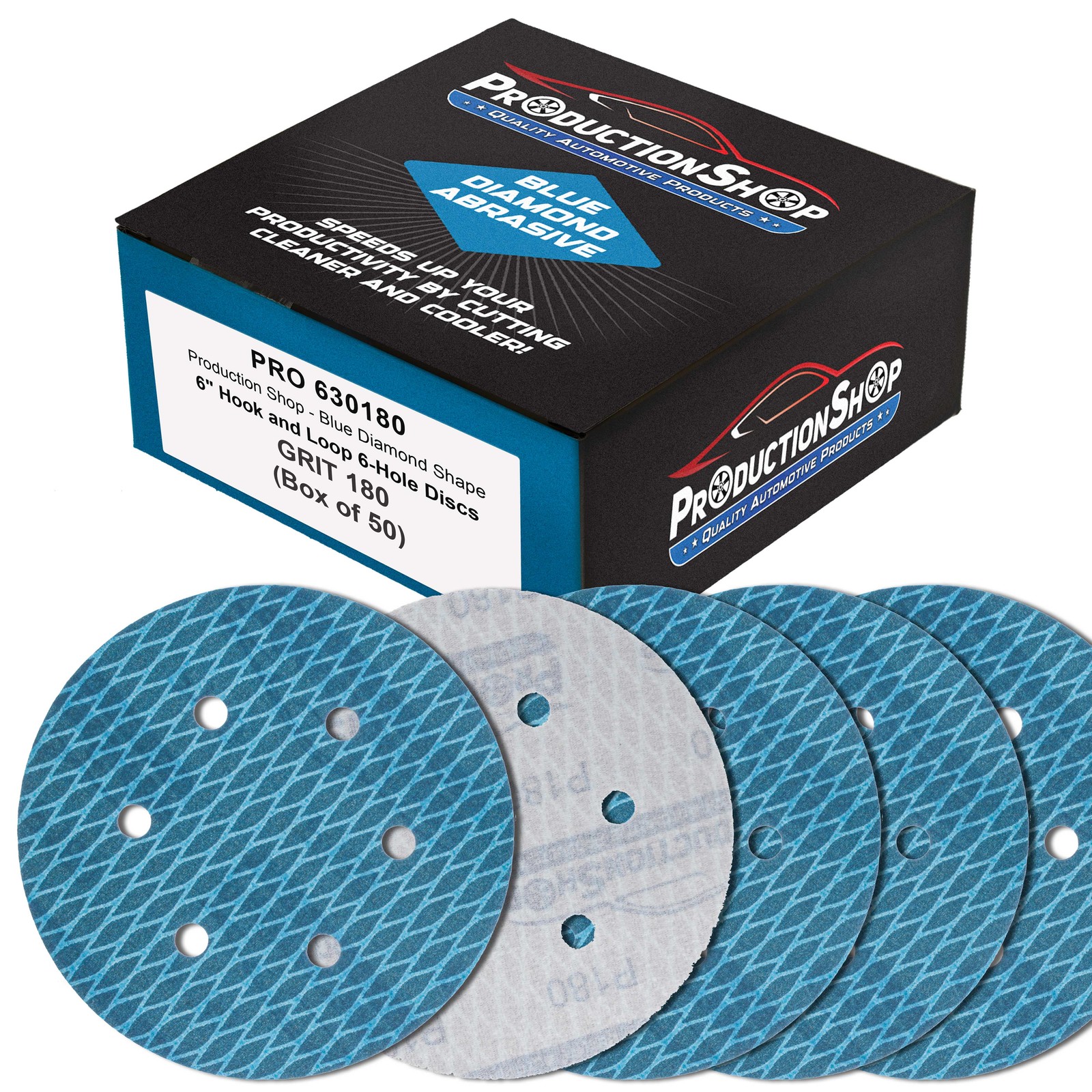 180 Grit 6″ Diamond Shape Sanding Discs, 6-Hole, Box of 50 Hook & Loop Sandpaper