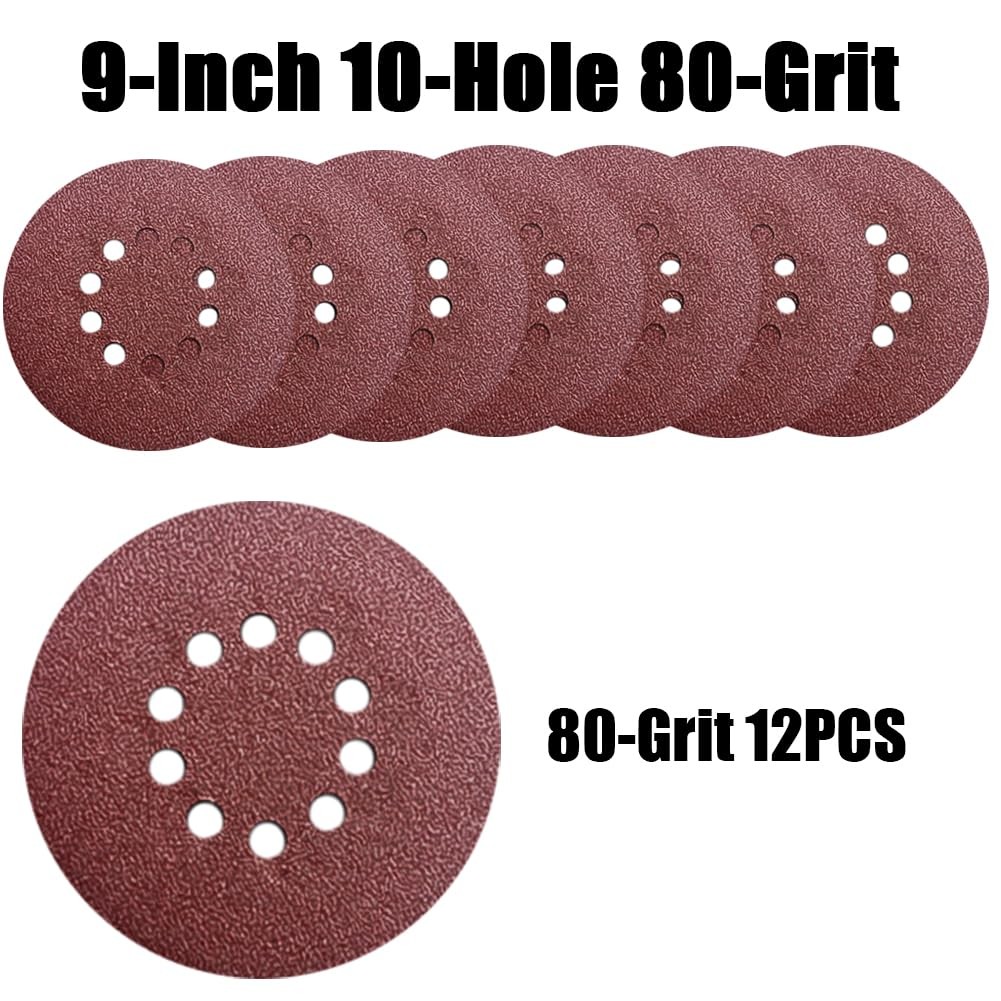 9 Inch 10 Hole Sanding Discs for Drywall Sander – 12 Pack of 80 9 x 9 inches