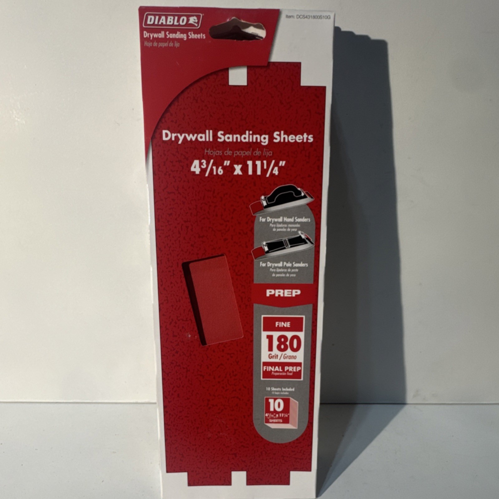 5x Diablo 180 Grit Fine Sanding Sheets 4-3/16×11-1/4in Red Drywall 10 Pack