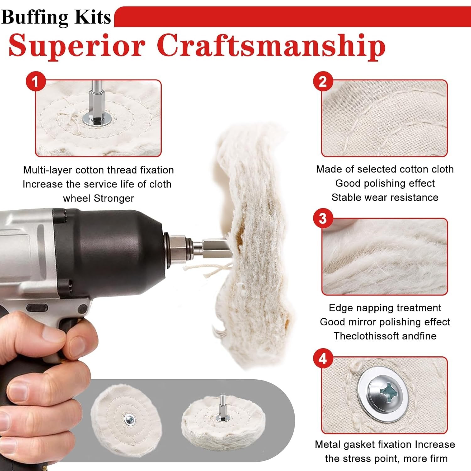 10Pcs Polishing Wheel Set with Cotton Gloves for Multi-Surface Buffing
