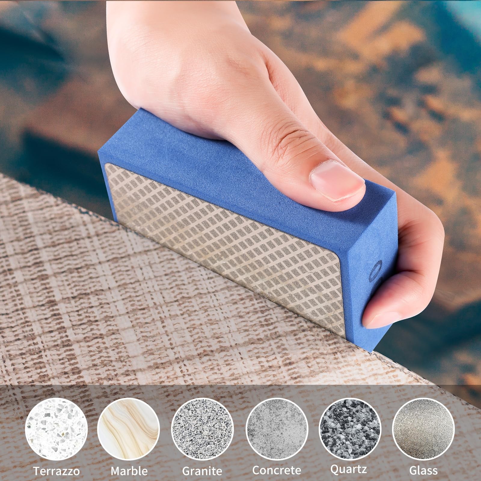 6 Pack Diamond Hand Polishing Pads Sanding Blocks for Glass Wood Ceramic Marble