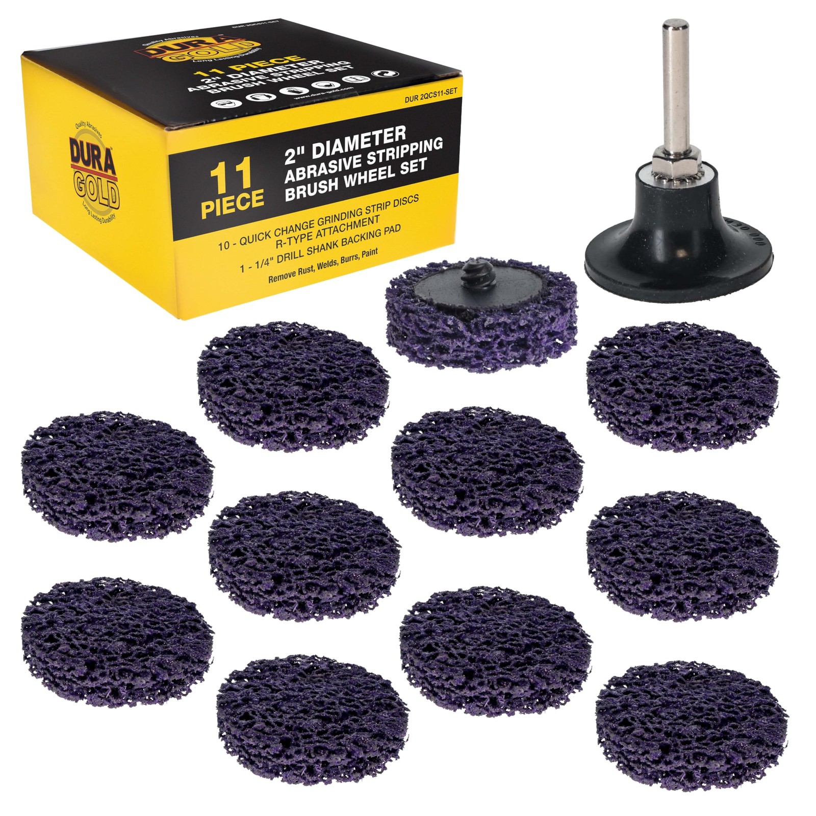 11 Piece 2 Inch Abrasive Stripping Brush Wheel Set Quick Change Discs Pad 1 PCS