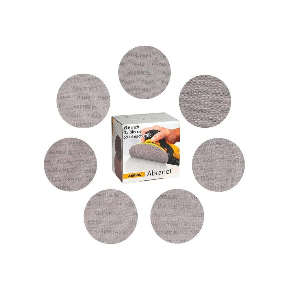 Mirka 6 Inch Maroon Assorted Pack 80-600 Grit Mesh Sanding Disc 35 Pieces