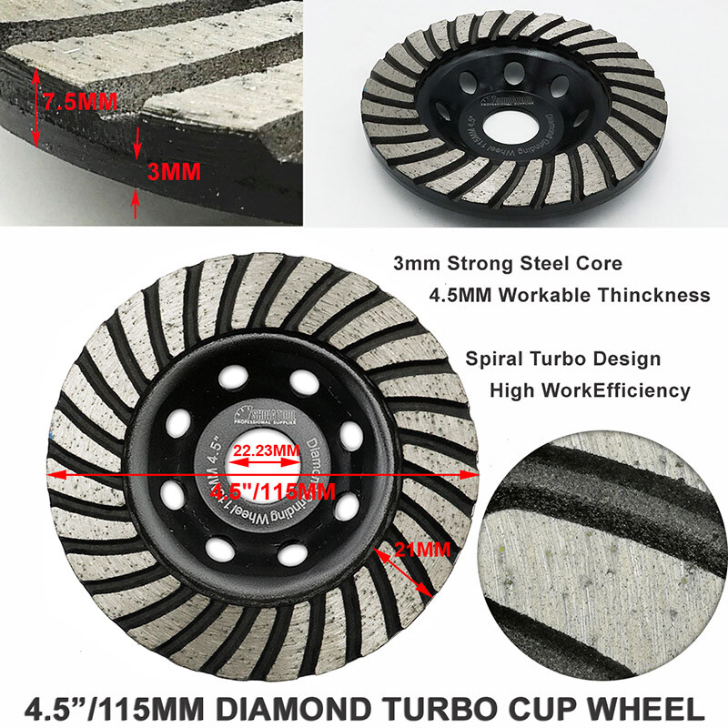 4.5″ / 5″ Diamond Turbo Row Grinding Cup Wheel Sanding Disc Concrete Marble Tile