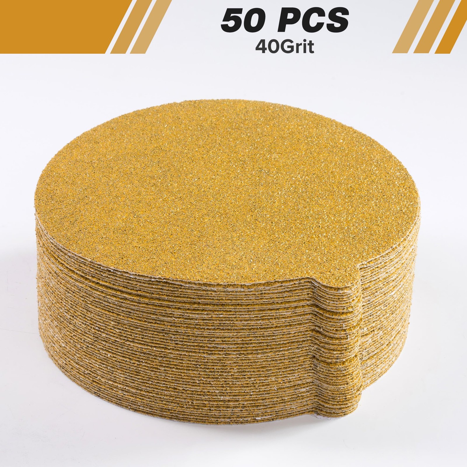Shawya 50 PCS 6 Inch PSA Sanding Discs 40 Grit Self Adhesive 6 inch, Yellow