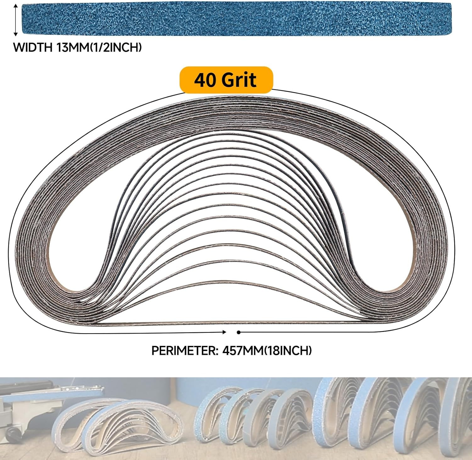 40-Piece 1/2 X 18 Inch 40 Grit Zirconia Sanding Belts Heavy Duty Long-Lasting M