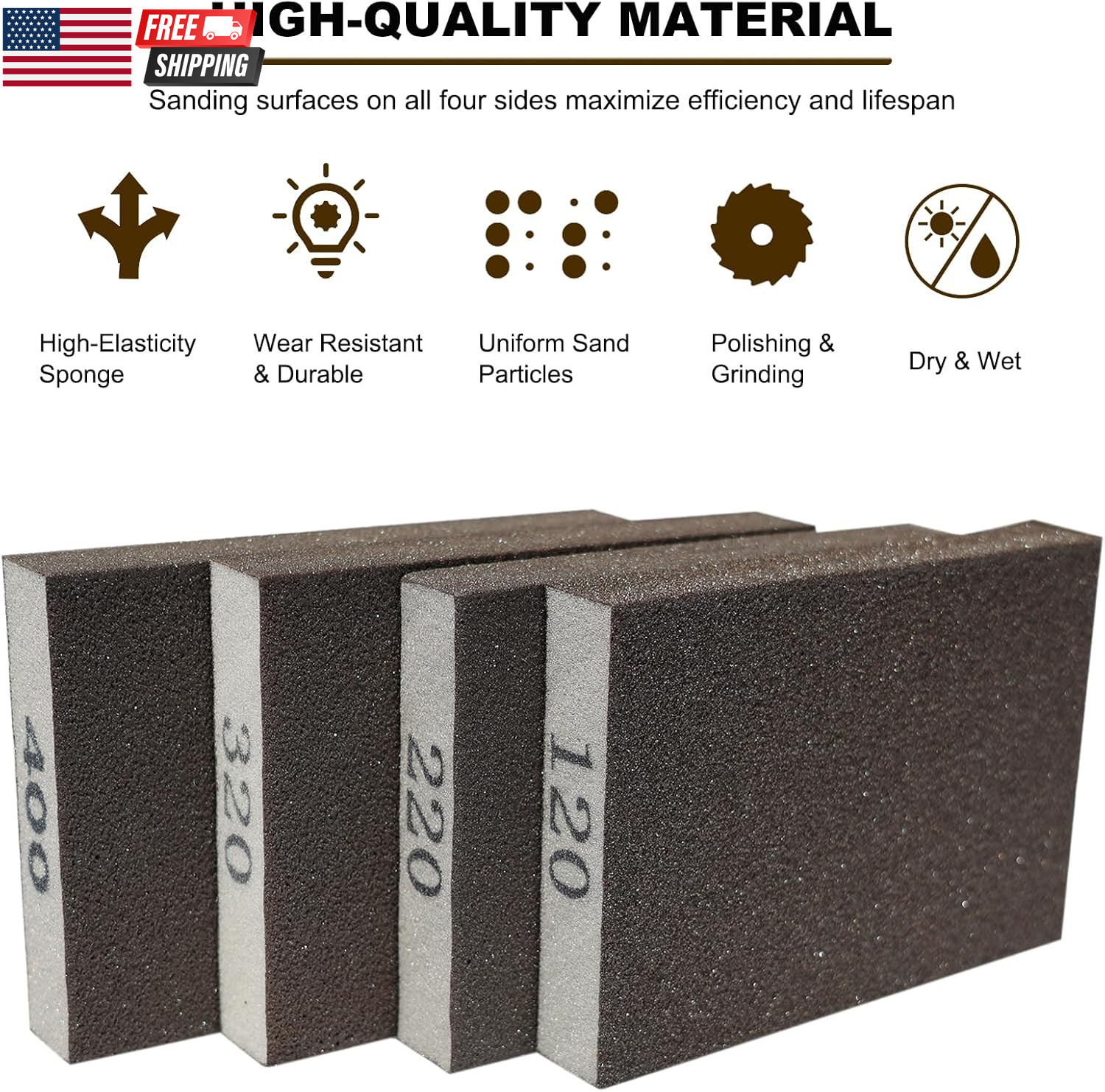 4 Pack Hand Sanding Sponge Set -120 220 320 400 Grit- Coarse Medium Fine Grit Sa