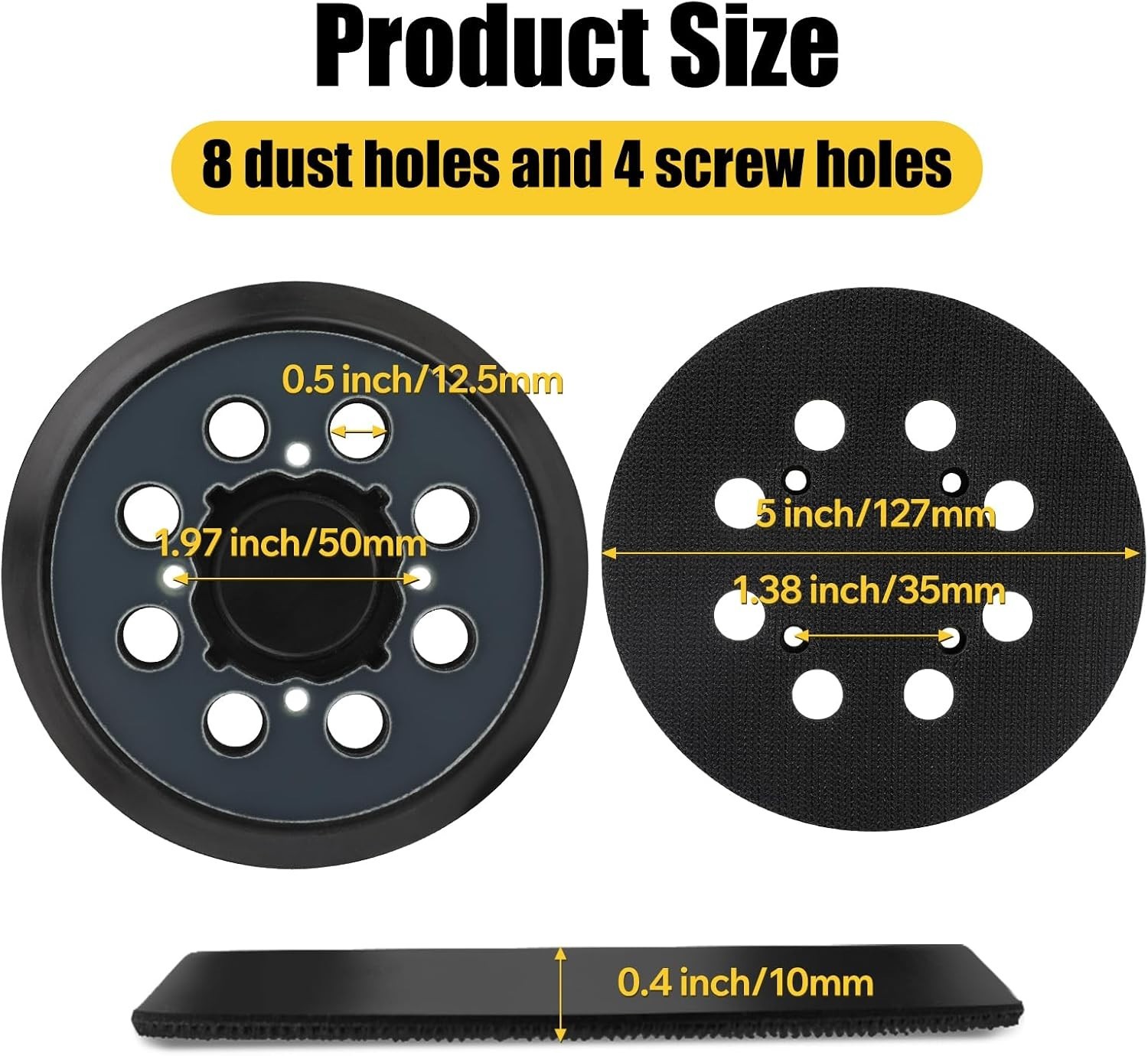 Sander Replacement Pad, 2 Pack, 5″, 8 Hole, 4 Screw Holes