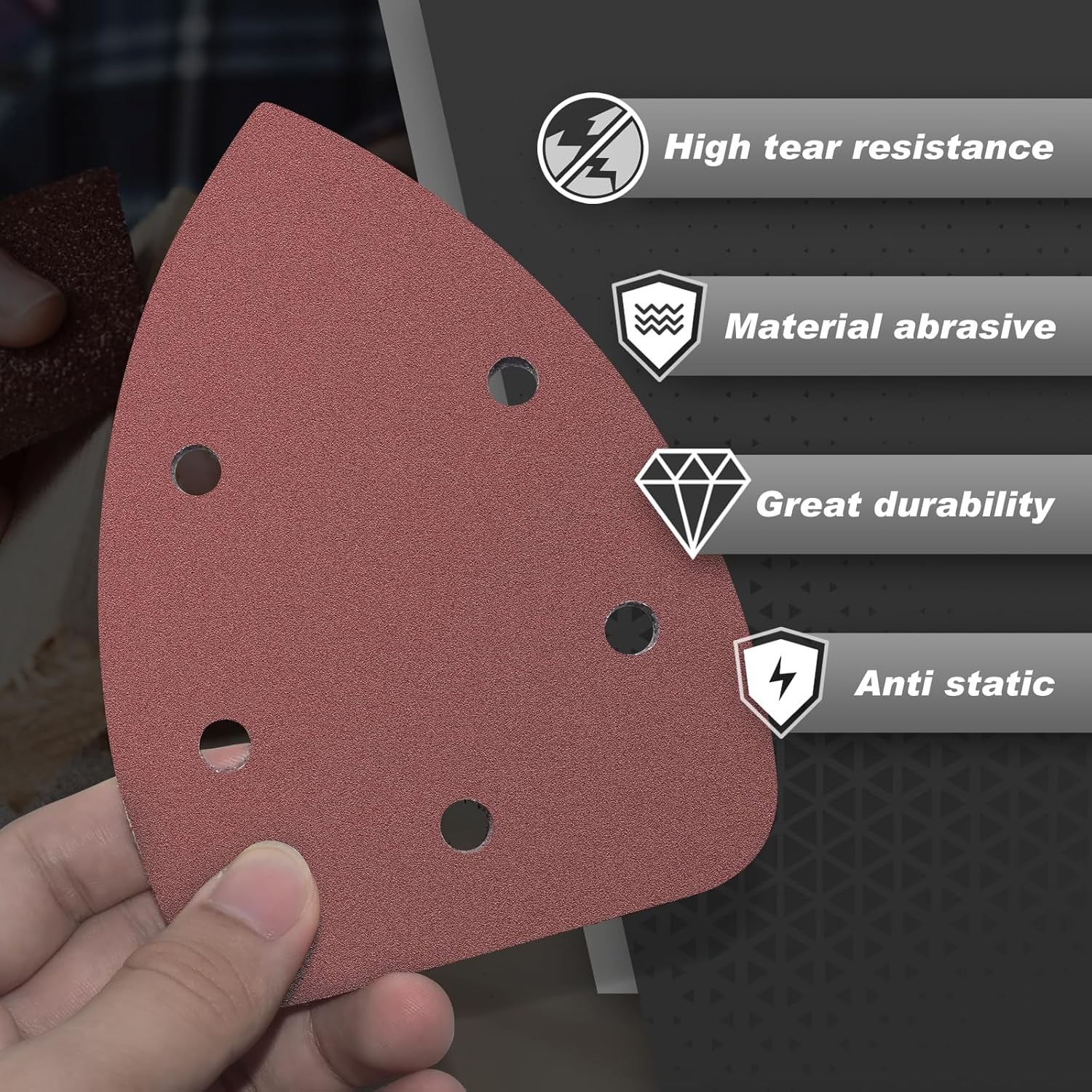 50PCS Mouse Detail Sander Sandpaper, 40 Grits Triangle Sanding Pads, 5 Holes San