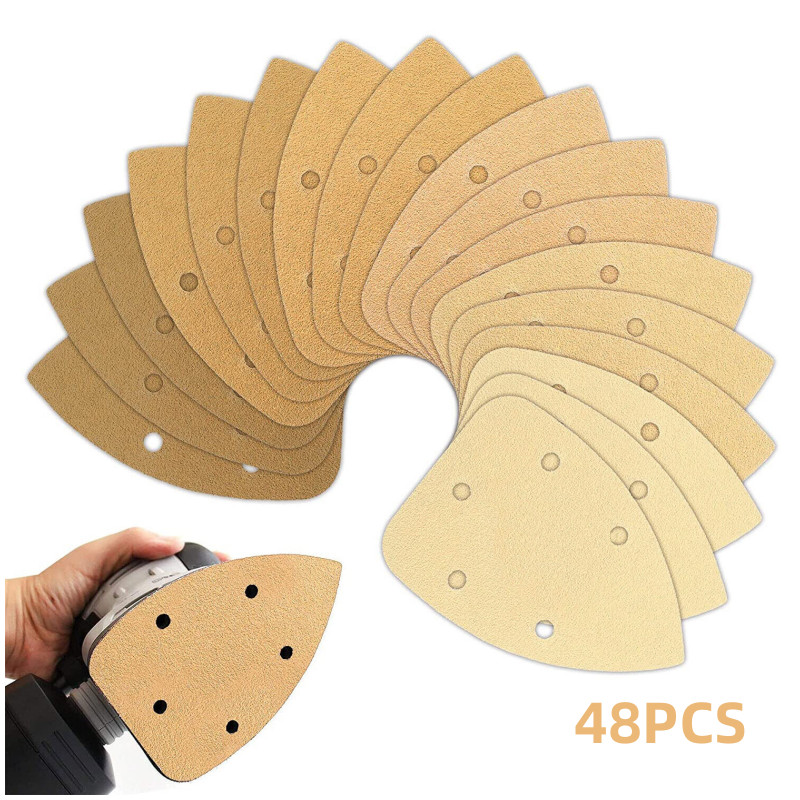 48Pcs 5 Inch Gold Mouse Sander Sandpaper 5 Hole Hook and Loop for Detail Sander