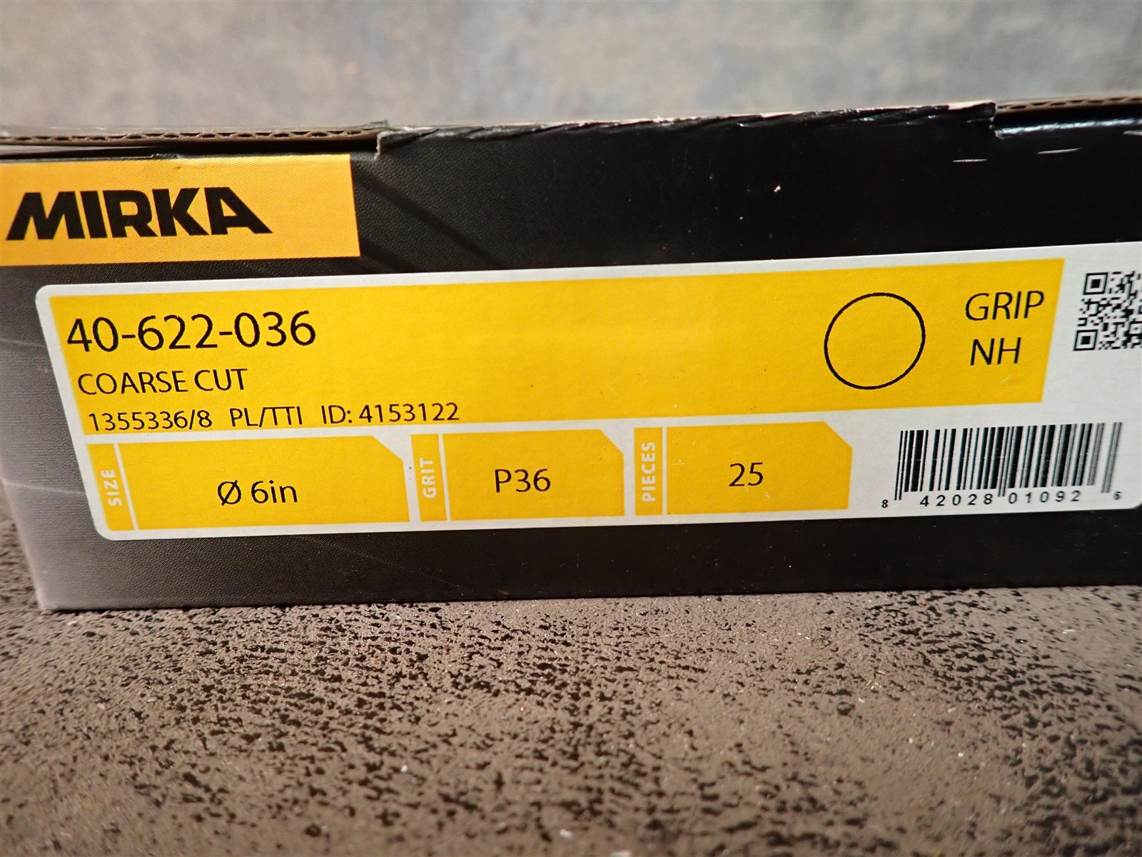 NEW Mirka 40-622-036 Coarse Cut Grip Disc P36 Grit 6″ Diameter 25 Discs (SH-29)