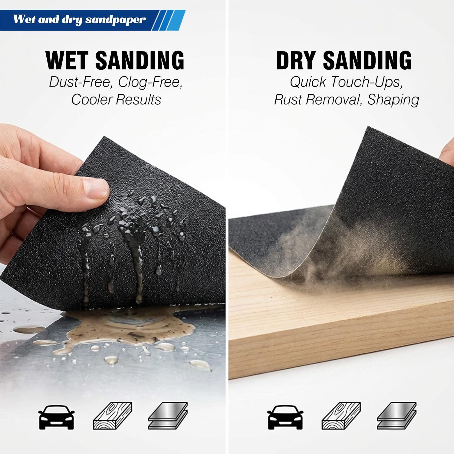 51-Sheets Sandpaper Assortment, 9 X 3.6 Inch Wet Dry Sand Paper, 100/120/180/240