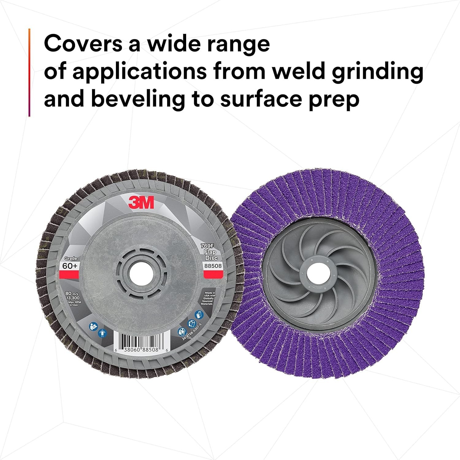 3M 7100243874 Flap Disc 769F 60+ T29 Quick Change 4-1/2″ x 5/8-11 10 Pack
