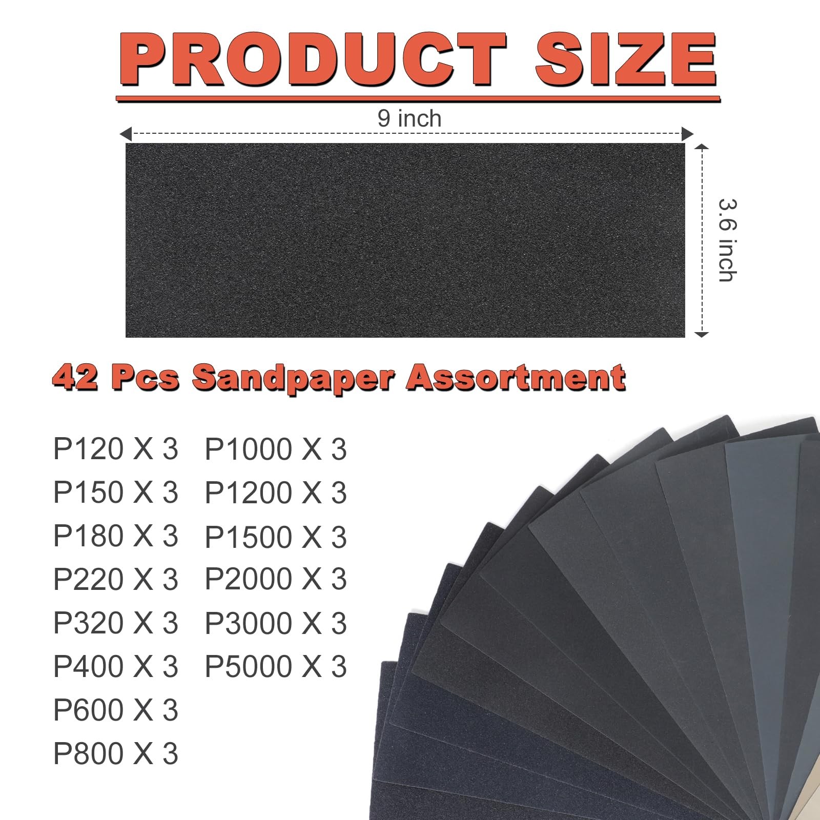 Sandpaper Sheets Assortment Pack 42Pcs Wet Dry 9×3.6 Inch Sand Paper 1205000 …