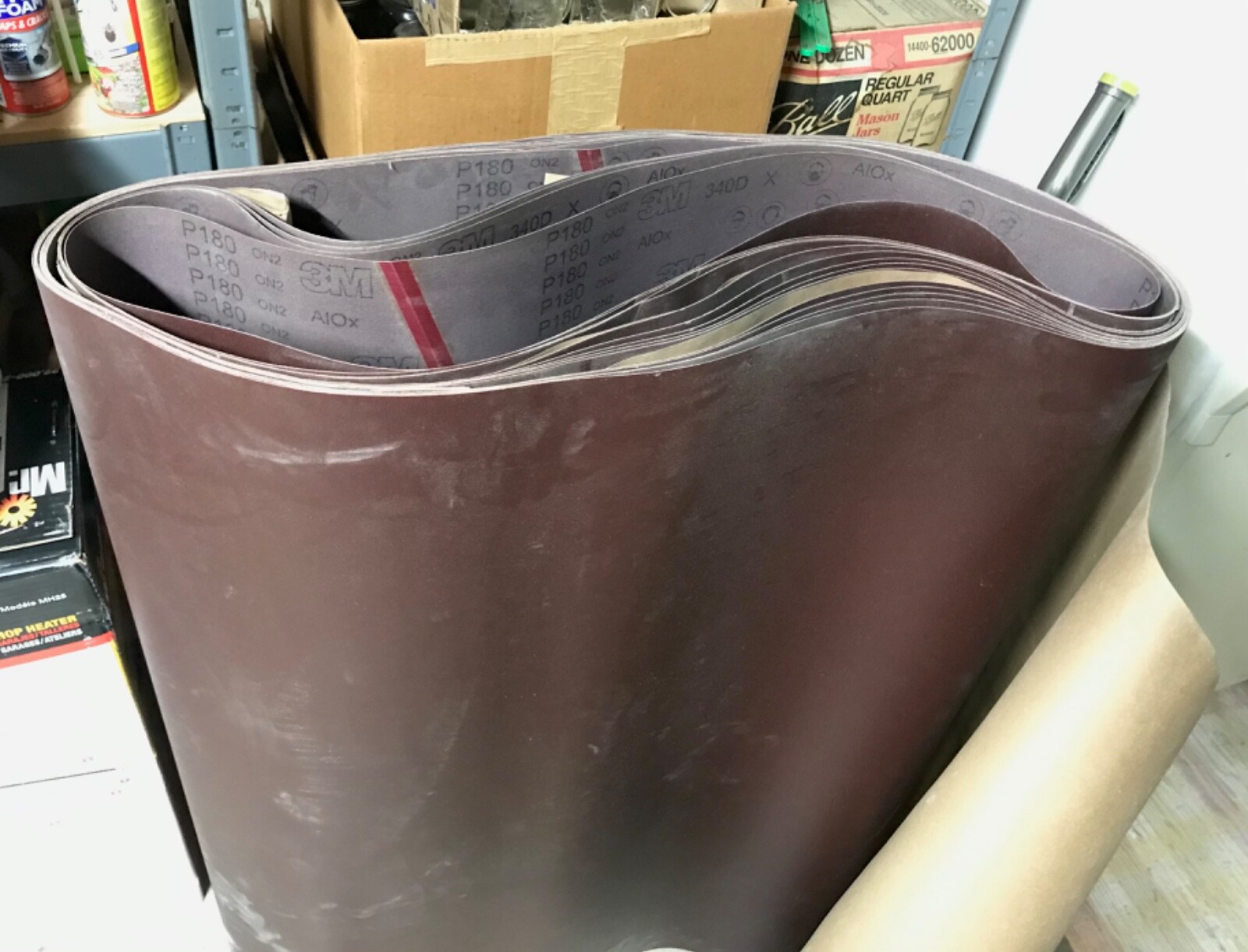 3M 43″ X 75″ 340D P180 Sanding Belt AlO X Cloth Backed. Brand new. 14 pieces.