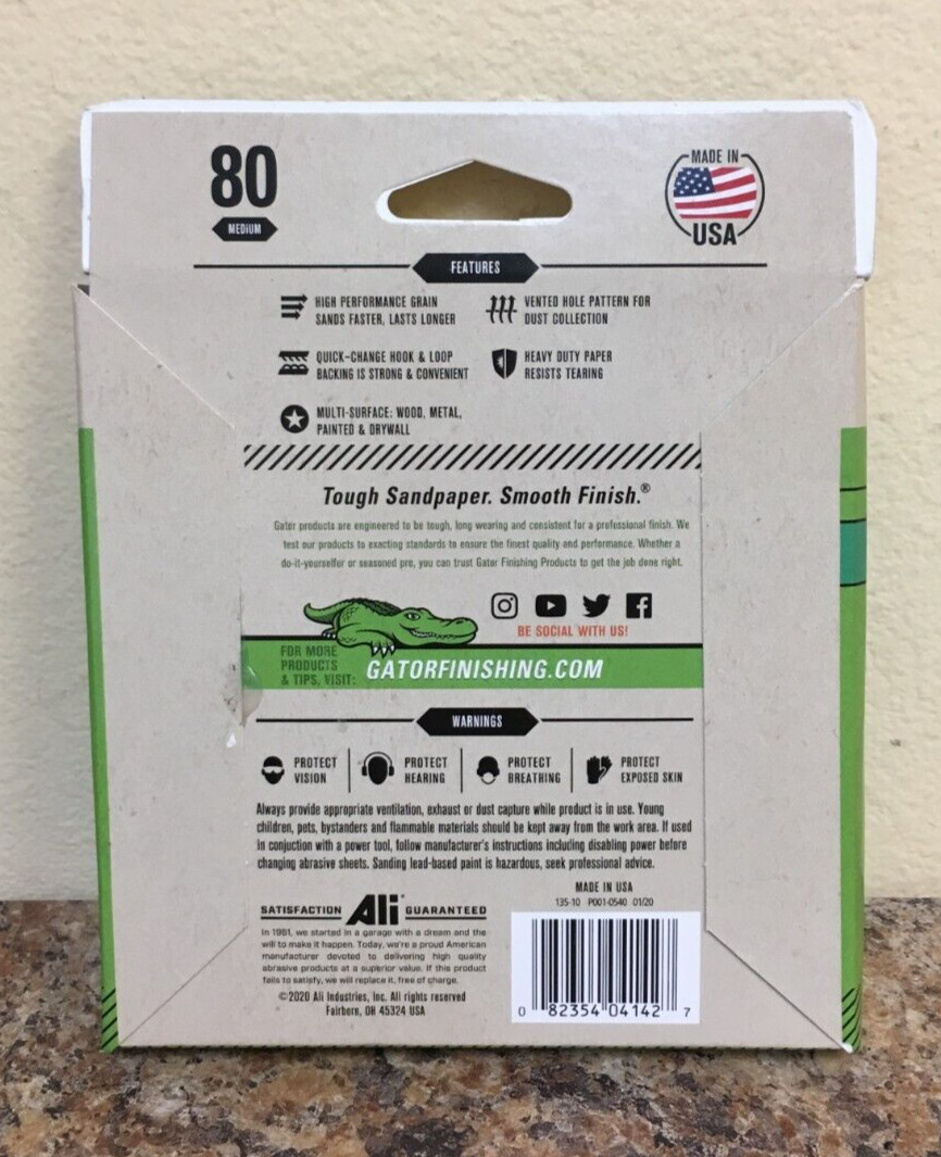 Gator 4142 5″ Random Orbit Hook & Loop Sanding Disc 80 Grit Medium 15 Pk