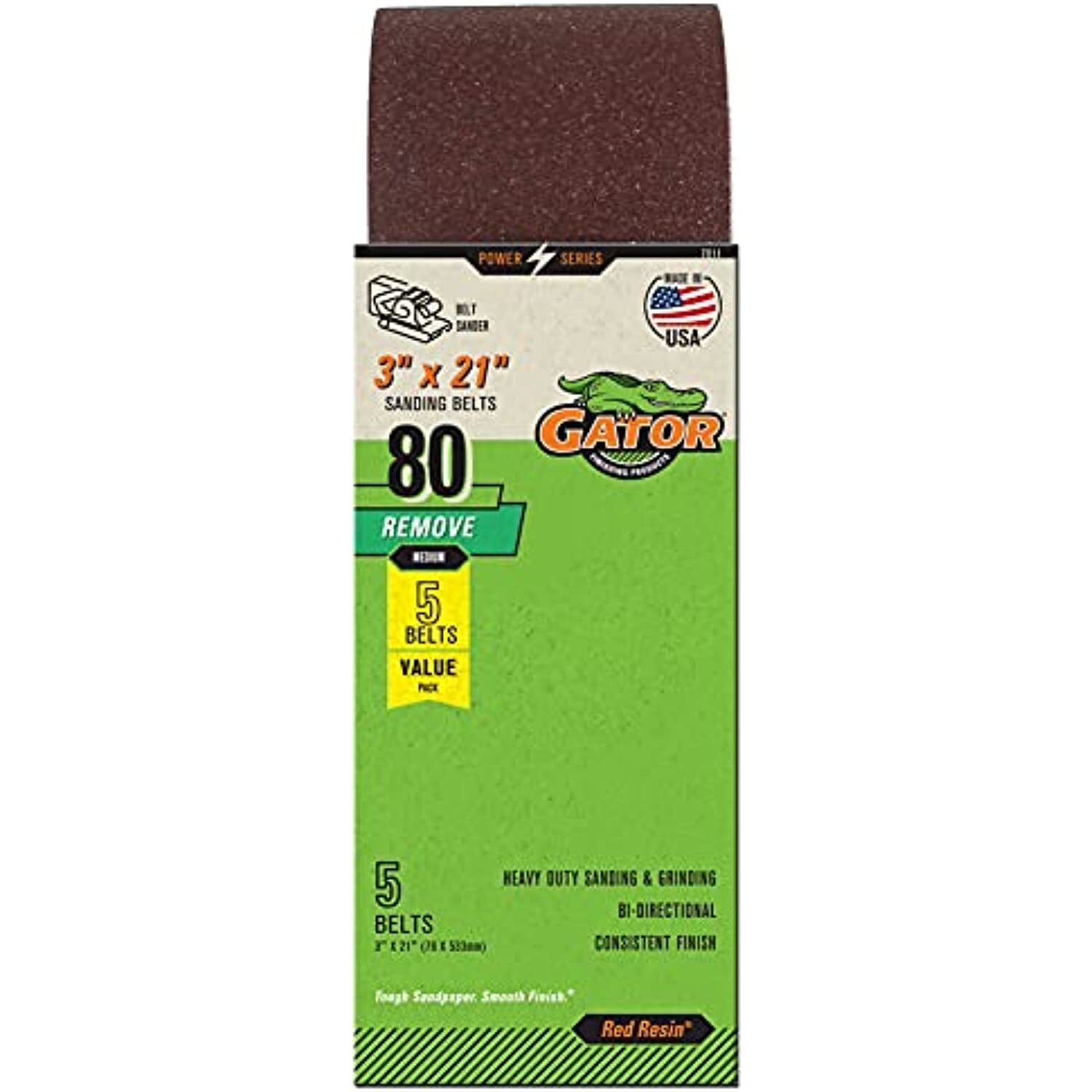 Ali Industries Gator 3″ x 21″ Red Resin Aluminum Oxide Sanding Belts, 80 Grit, 5