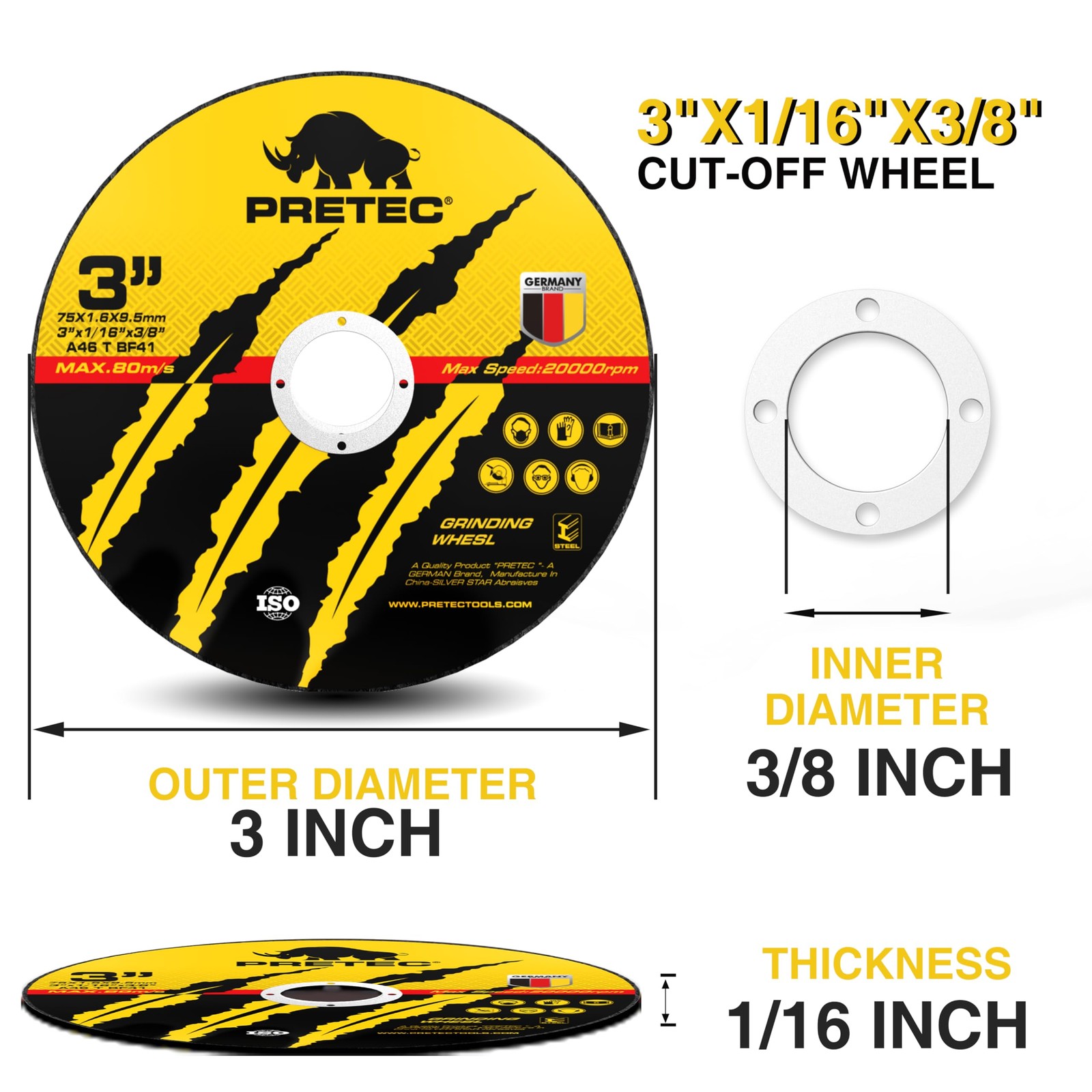 PRETEC Cut Off Wheels 27Pcs, 3 Inch Die Grinder with 3 INCH