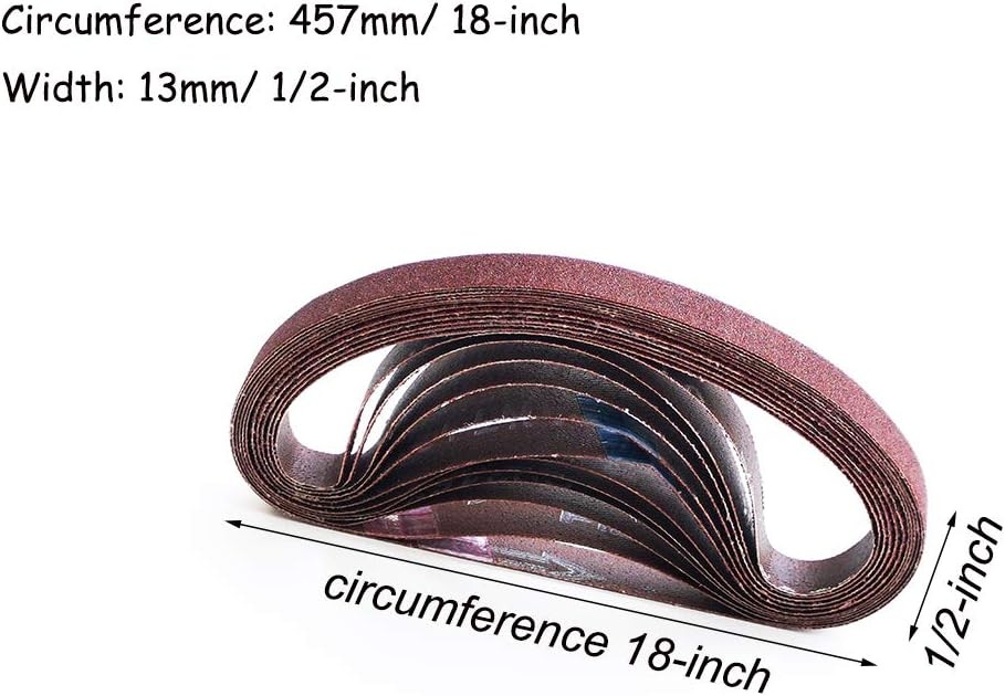 1/2 x 18 Inch Aluminum Oxide Sanding Belts, 4 Each of 40/60/80/120/180/240