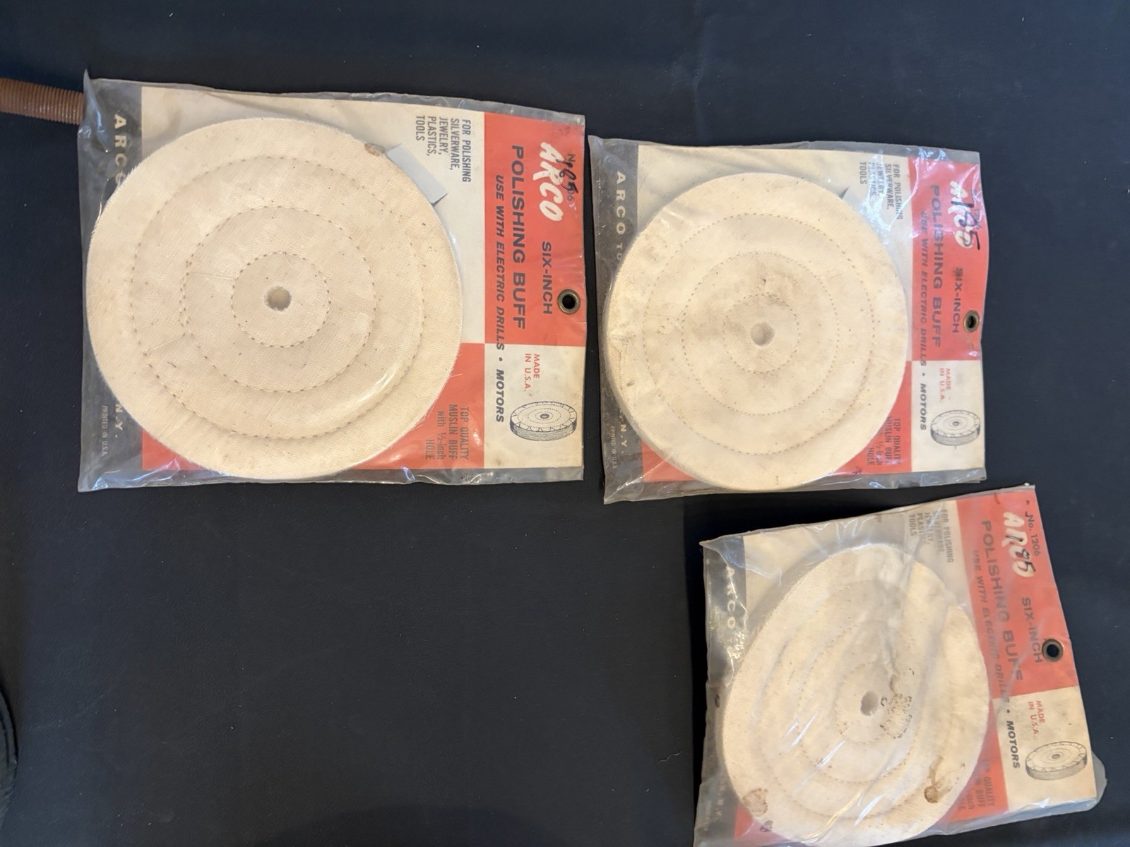 Vintage Buffing Wheel Lot ARCO A1 Williamsville DICO 10” 6” + Arbor