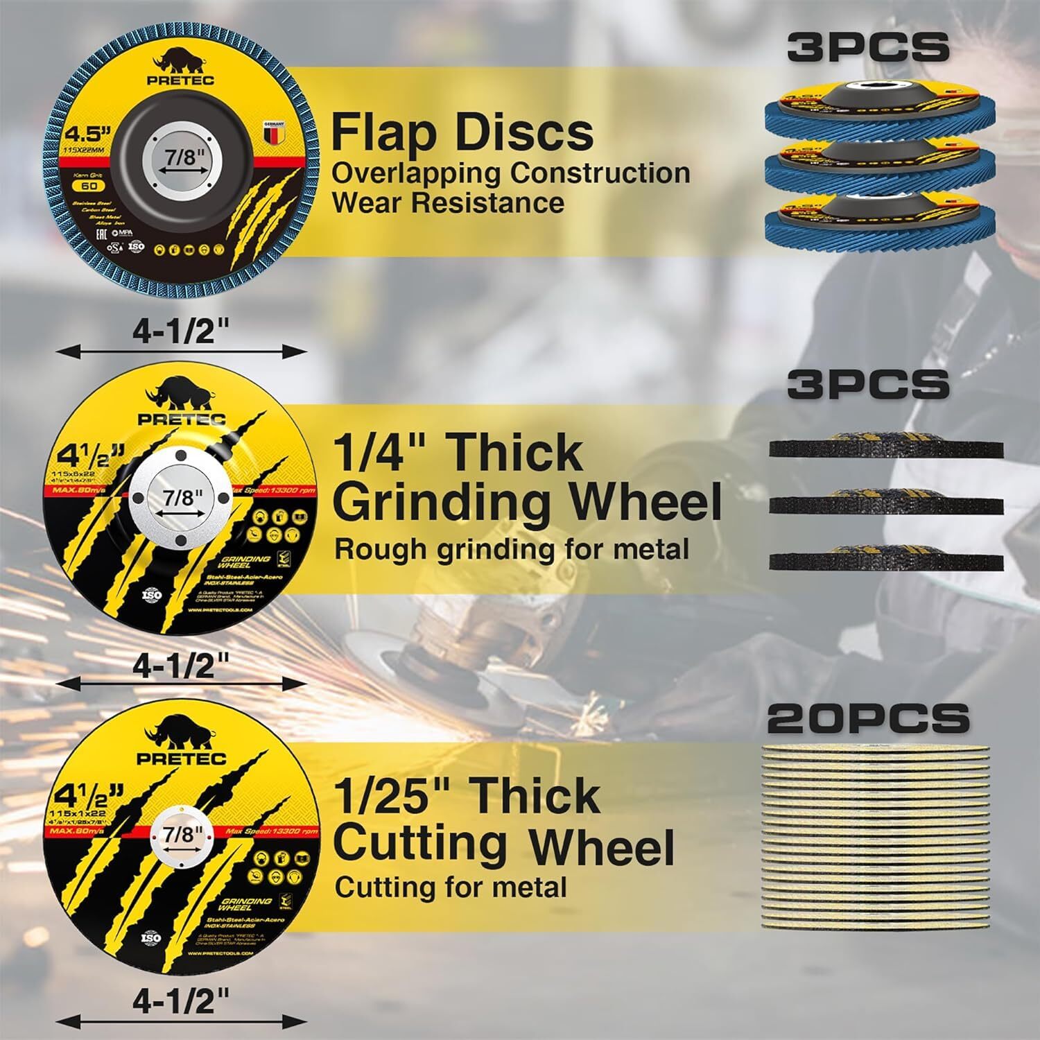 Grinding & Cutting Wheels 4 1/2 Inch Set 20 Cut Off Wheels 3 Grinding Wheels And