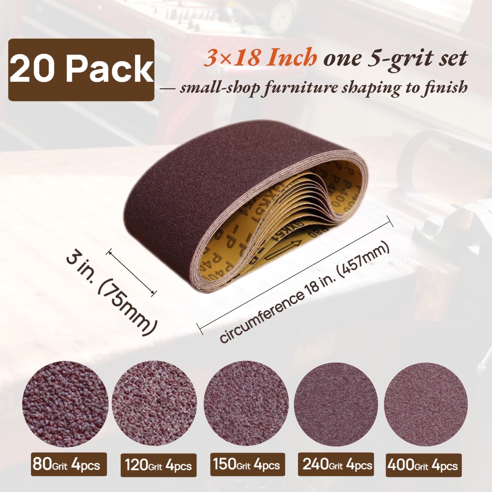 3×18 Inch Sanding Belts: 20 Pack 80–400 Grit — Anti-Clog Furniture Restoratio…