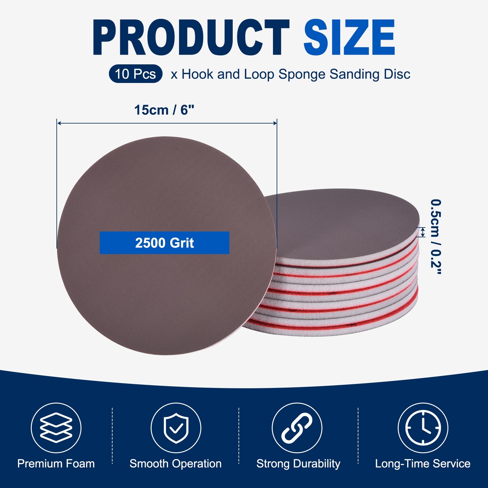 10 Pcs 2500 Grit 6 Inch Hook and Loop Sponge Sanding Disc for Sander, Black