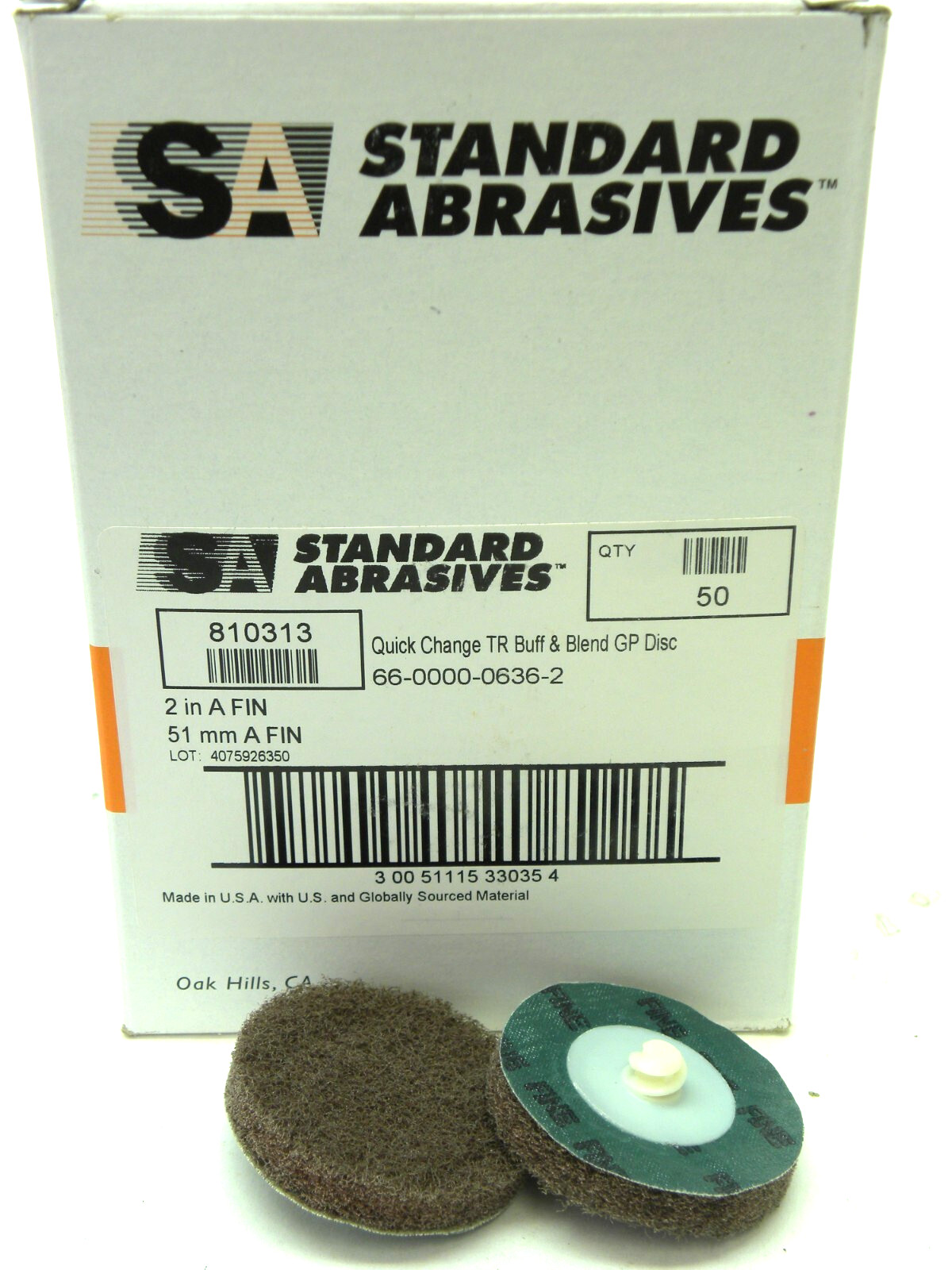 50 pcs – USA Standard Abrasives Quick Change TR Buff and Blend GP Disc A/O Pad