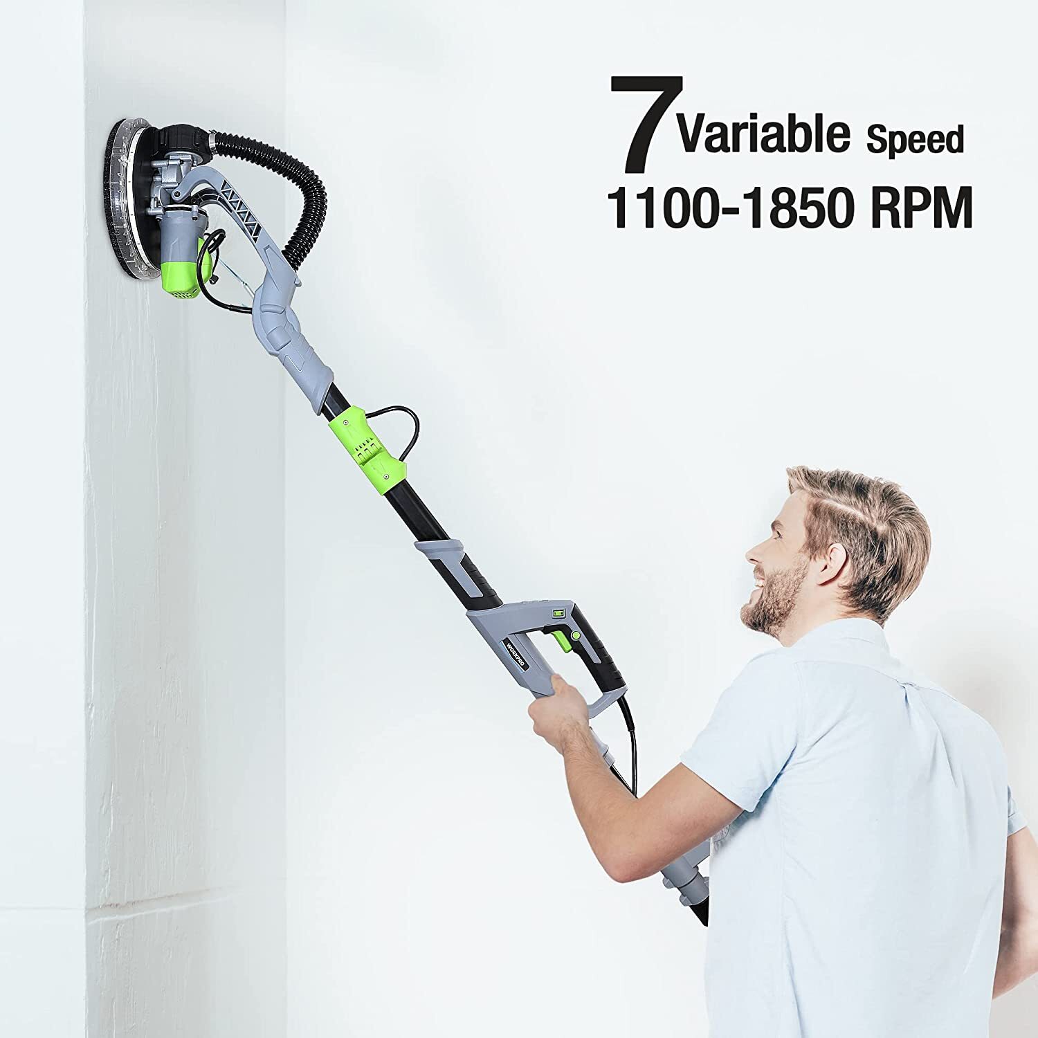 WORKPRO Electric Drywall Sander Kit w/12PC Sandpapers 720W 1100-1850RPM DUSTFREE