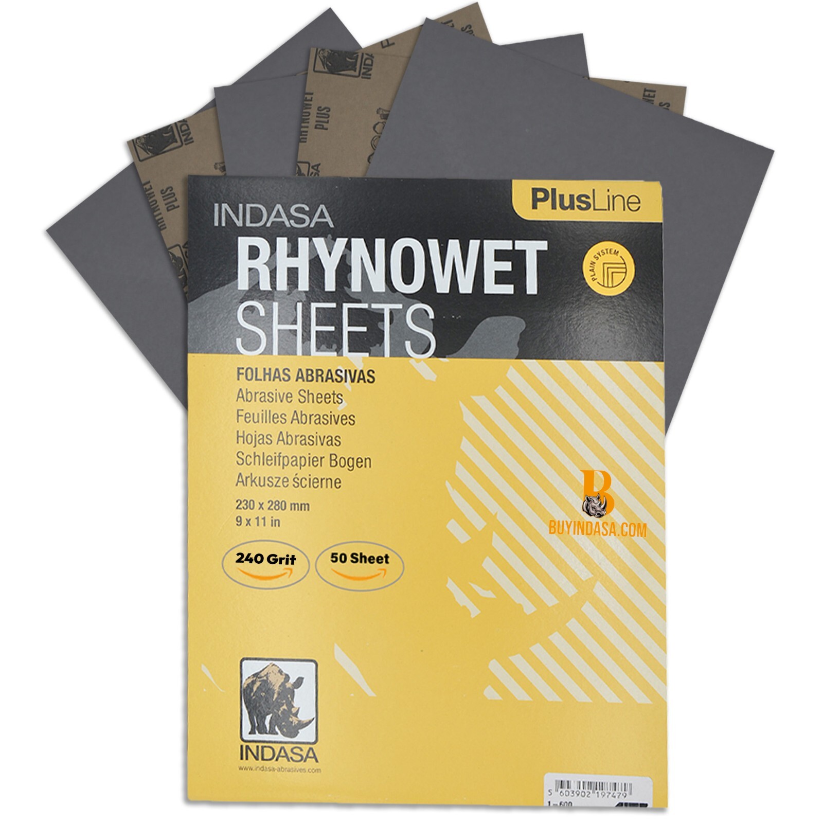 Indasa 50 PCS 9×11” Rhynowet Wet & Dry Sandpaper Sheets, 80-2500 Grit Range