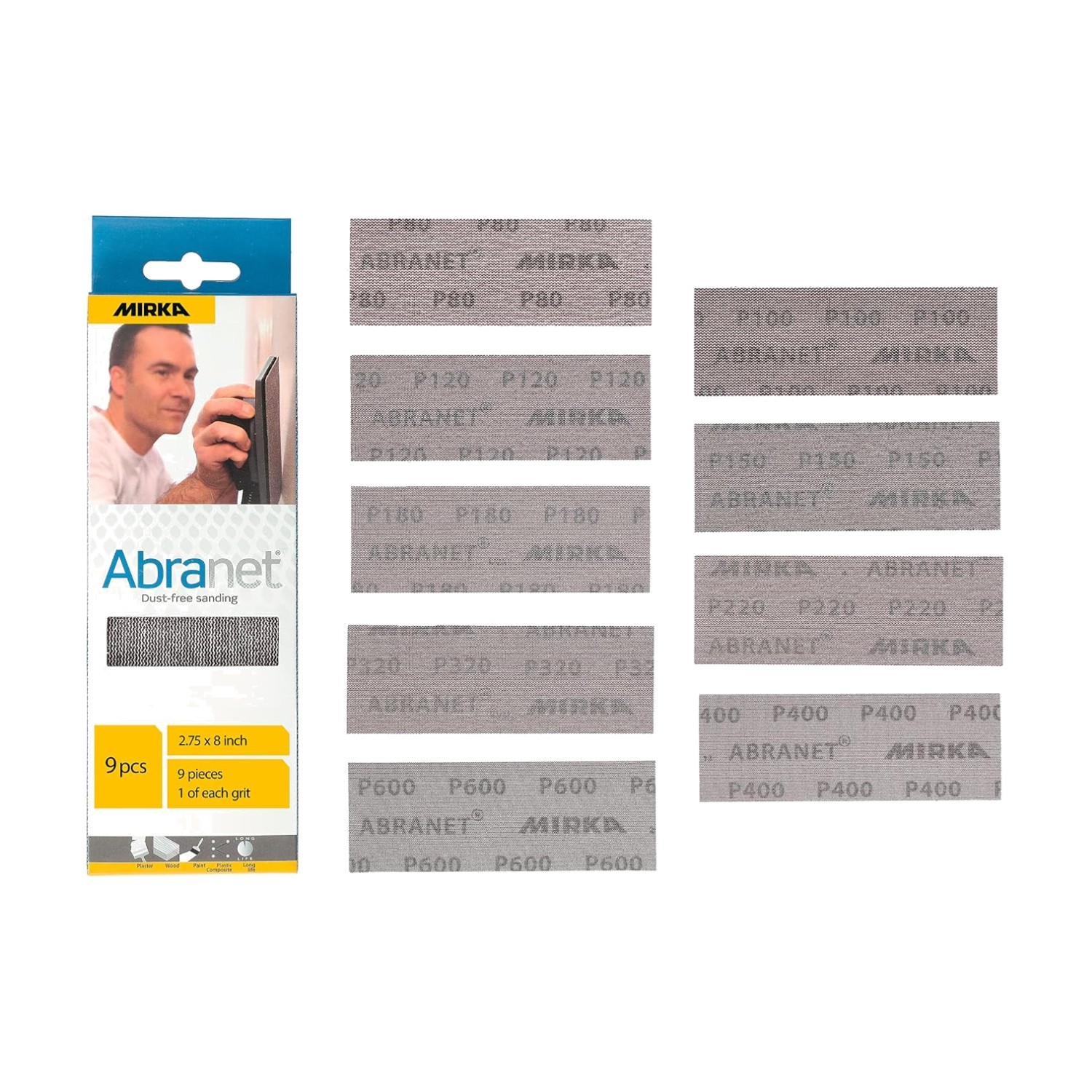 Abranet Net Sheets 9 pcs Grit 80-600 Sandpaper Assortment