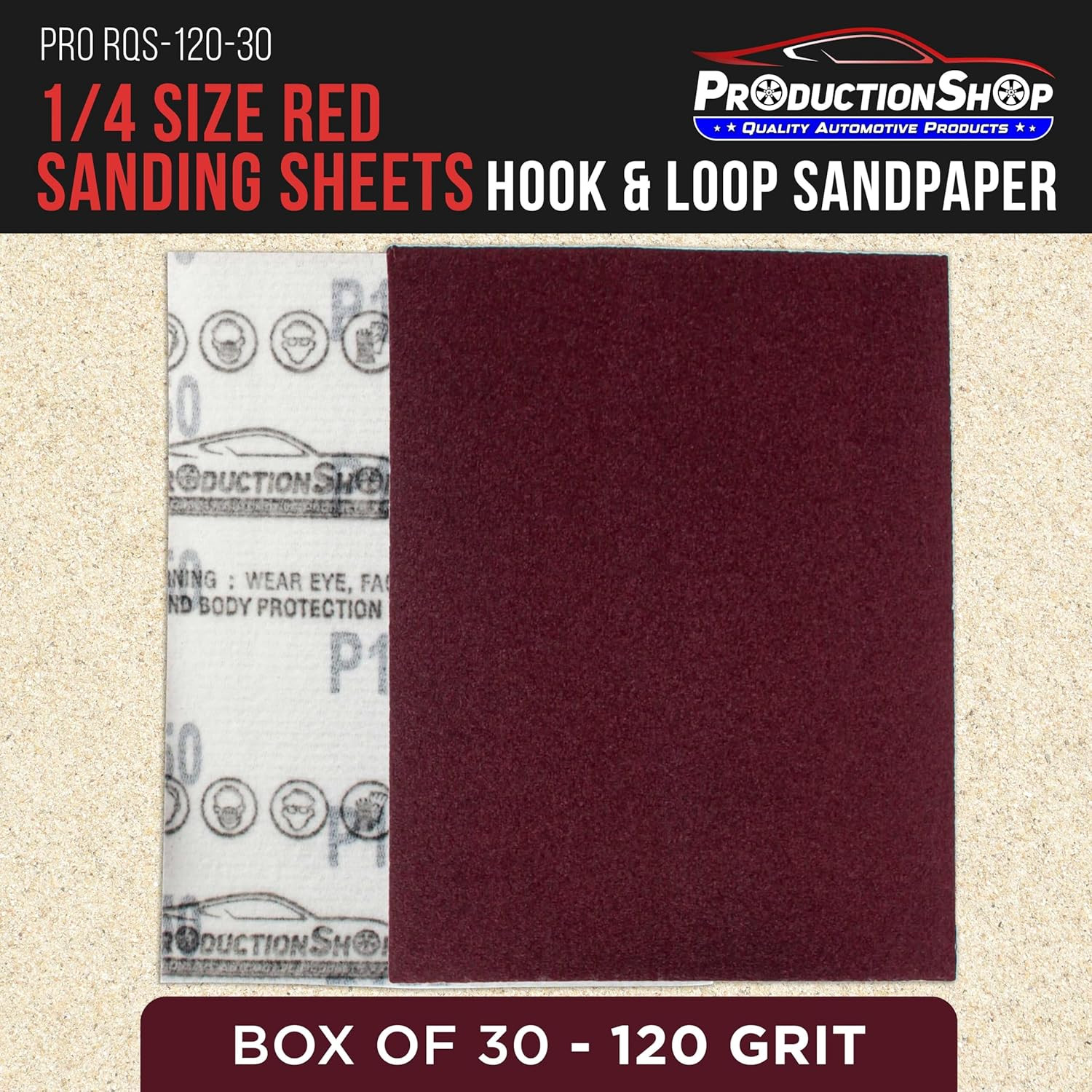 Premium Red 120 Grit 1/4 Sheet Size Red Sanding Sheets, Box
