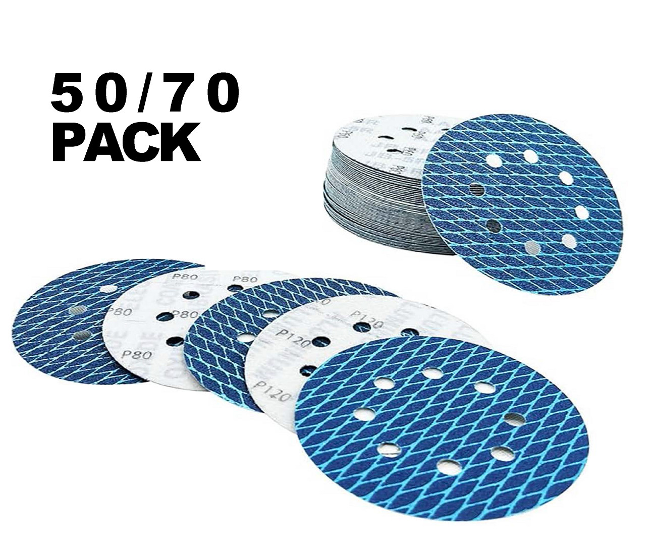50/100 Pcs 5In 8 Hole Diamond Shape Sanding Disc Hook & Loop Sander 60-600 Grit
