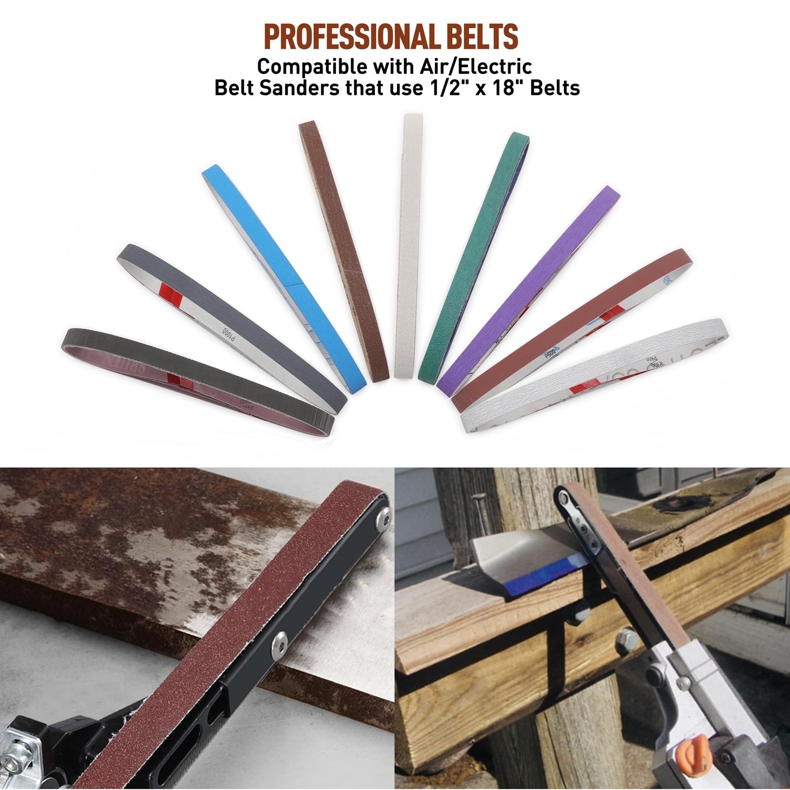 36 Pcs 1/2″ x 18″ Sanding Belts Set, 4 Each of Black