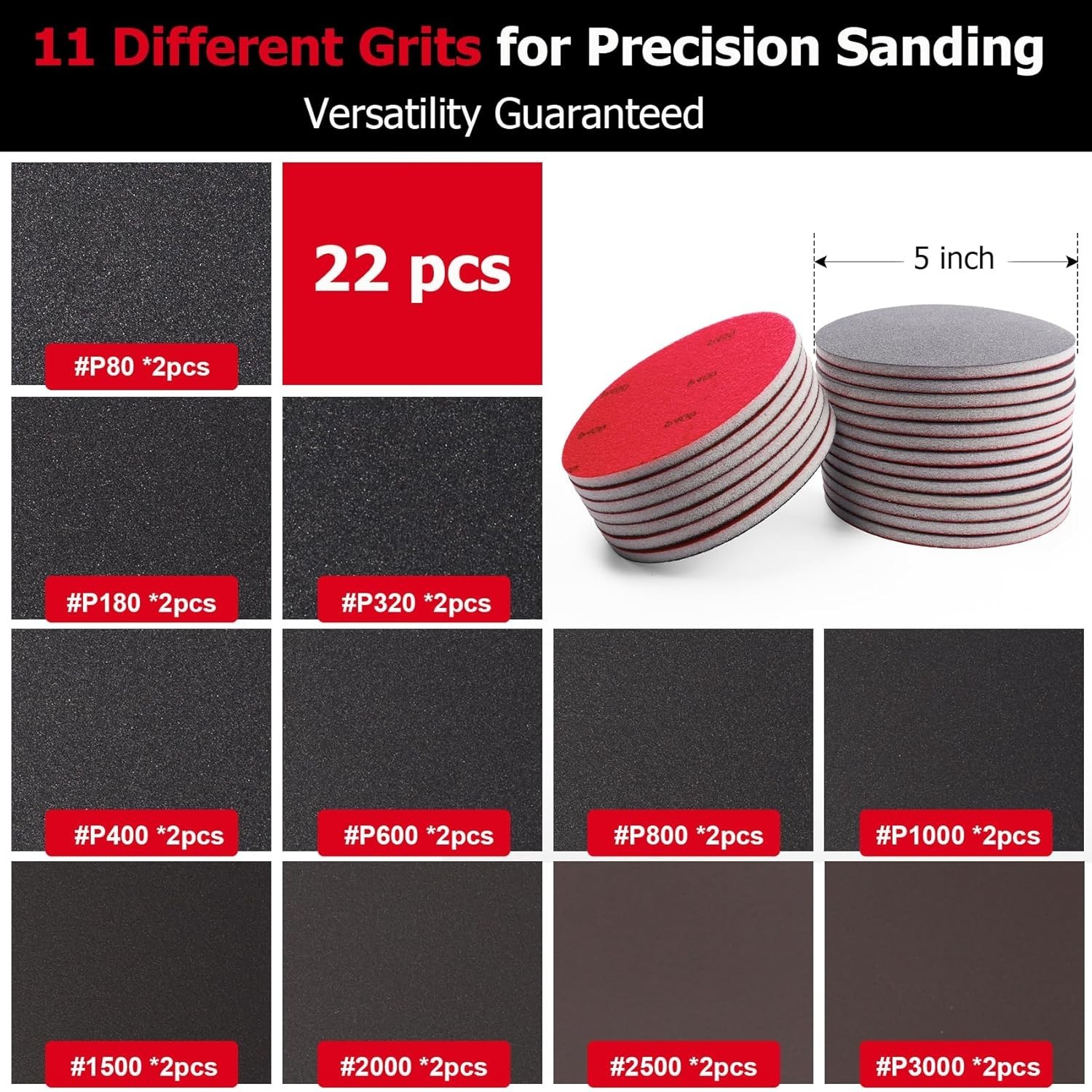 22 Pcs 5 Inch Sanding Sponge Discs, 80-3000 Grit Assorted Foam Sandpaper for …