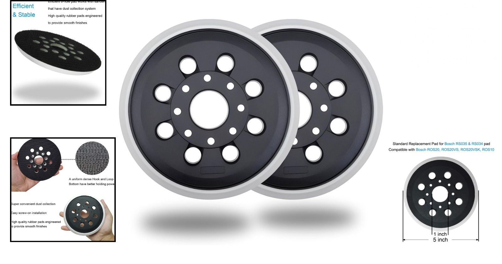 2 Pack 5 Inch 8 Hole Hook & Loop Replacement Sander Pad for 5″ Bosch ROS20VS,