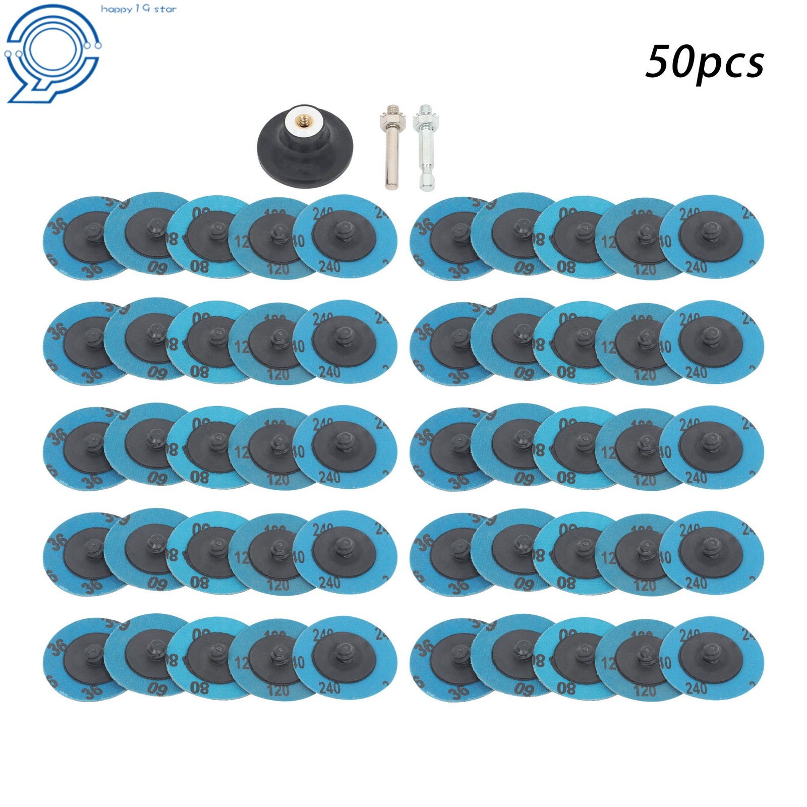 50 Pack Mixup 2 Inch Roll Lock Quick Change Discs Set 36/60/80/120/240 Grit