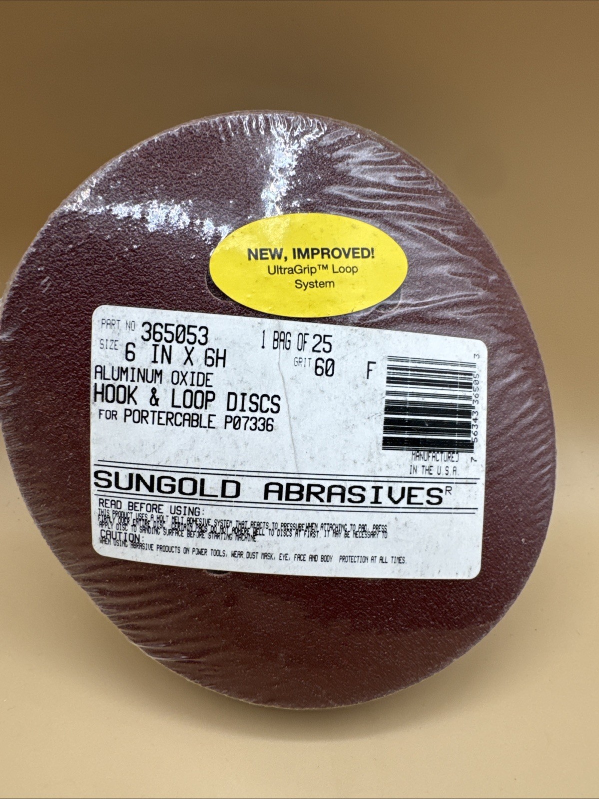 Sungold Abrasives 365053 60 Grit 6×6 Hook Loop Discs 25 Pack Made USA