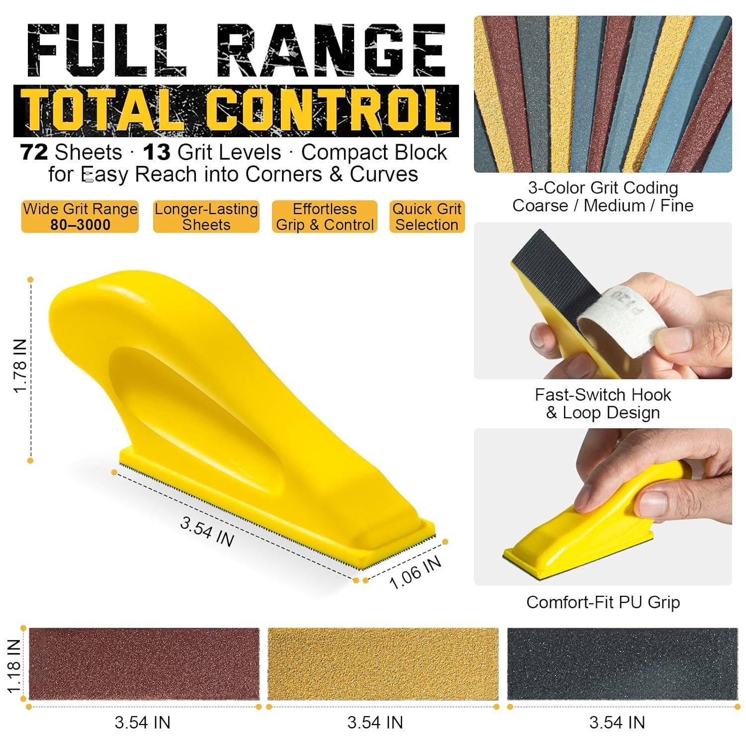 Ergonomic Hand Sander and Sandpaper Set for Crafts, Furniture, and Home Projects