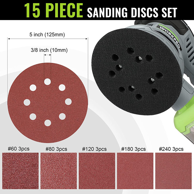 WORKPRO 5″ Random Orbit Sander 6 Variable Speeds Sander 7000 to 14000 RPM 2.5Amp