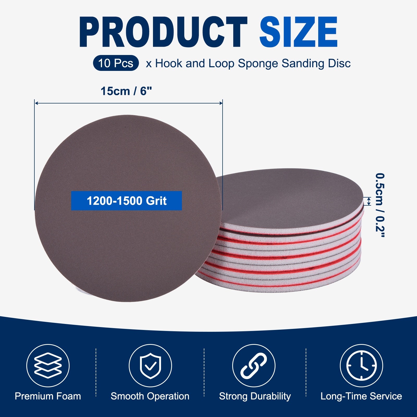10 Pcs 1200-1500 Grit 6 Inch Hook and Loop Sponge Sanding Disc for Sander, Black